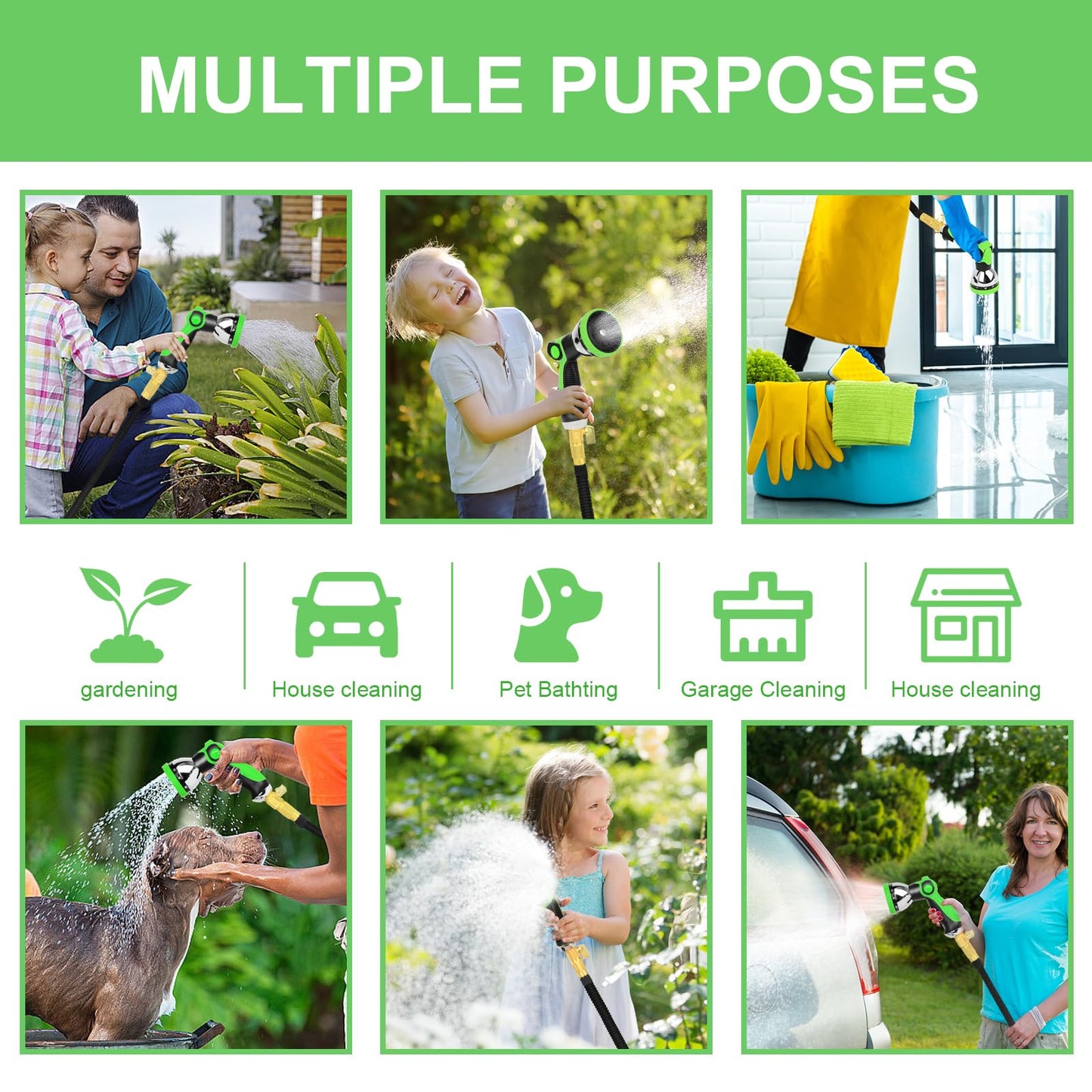 Expandable Garden Hose 100ft, Flexible Garden Hose with 10 Function Nozzle Multifunctional Watering Hose with Brass Connector Lightweight Retractable Long Hose Pipe with Hook and Storage Bag