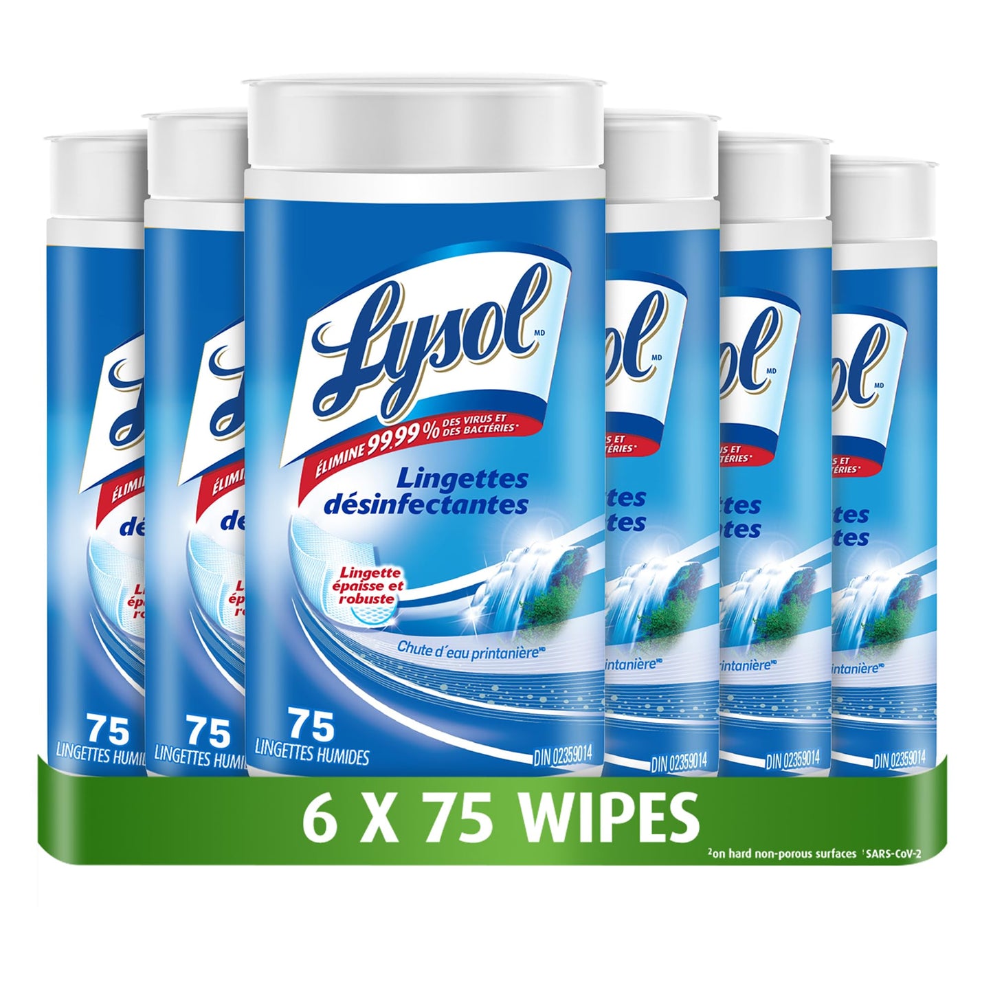 Lysol Disinfecting Wipes, Thick Cleaning Wipes with Micro-Pocket Pattern for Home & Electronics, Kills 99.9% of Germs, Removes Allergens, Spring Waterfall Scent, 6 x 75 Count (450 Total Wipes)