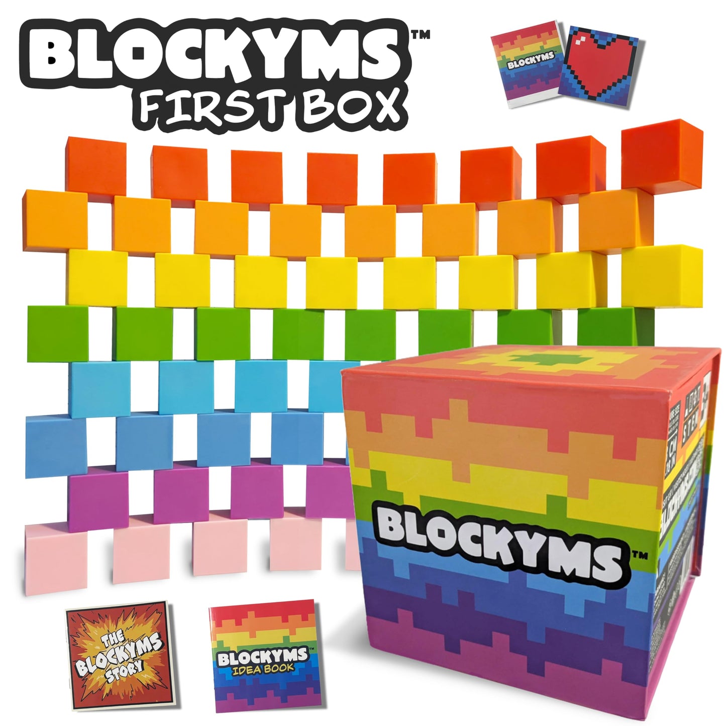 Blockyms First Box – 64PCS Magnetic Blocks for Kids 3-8+ | Cubes Size 3cm/1.18in | STEM Montessori Sensory Toys | Magnetic Storage Box | Educational Building Set | Gift for Boys & Girls
