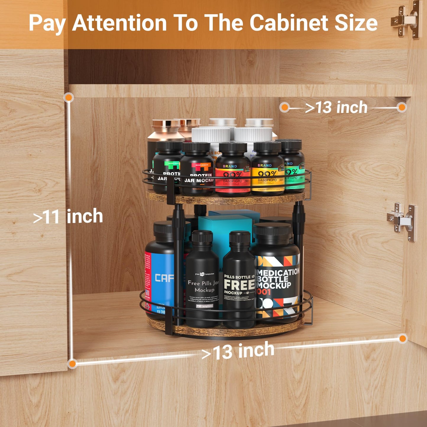 Lazy-Susan-Organizer-Spice-Rack, 2-Tier Rotating Spice Organizer For Kitchen-Cabinet-Countertop-Pantry, Turntable Seasoning Holder Storage Shelf With Adjustable Height