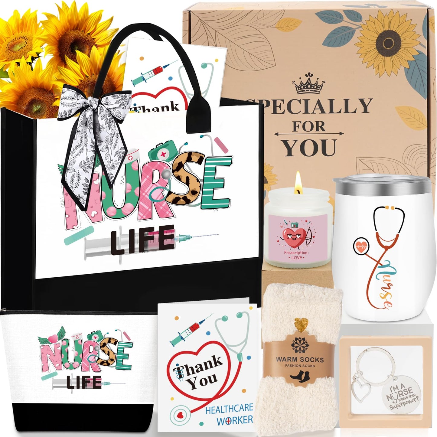 Nurse Gifts for Women, Nurse Appreciation Gift Set for Female Nursing Student - RN Graduation, Nurses Week & Christmas Gift Basket with Canvas Tote Bag