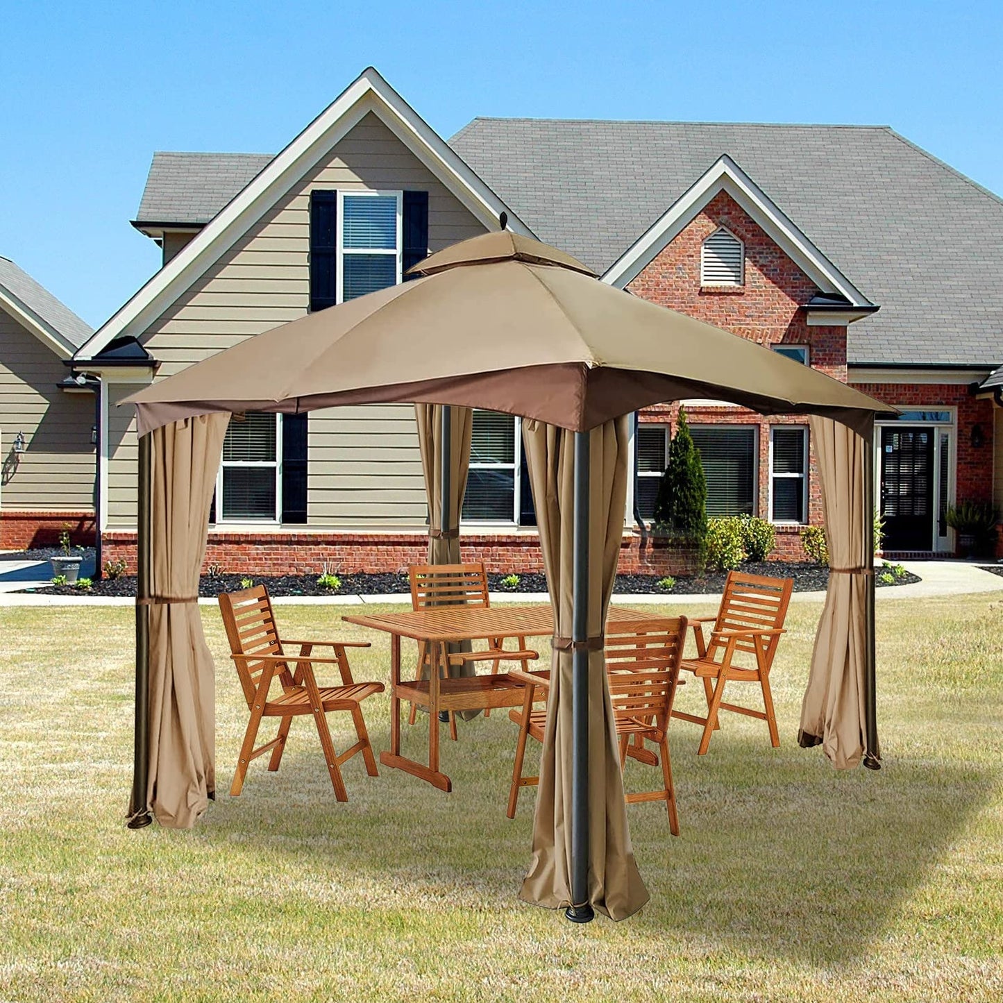 Gazebo Universal Replacement Privacy Curtain – Hugline 10' x 12' Gazebo Side Wall Outdoor Privacy Panel with Zipper (Brown, 1 Panel only)