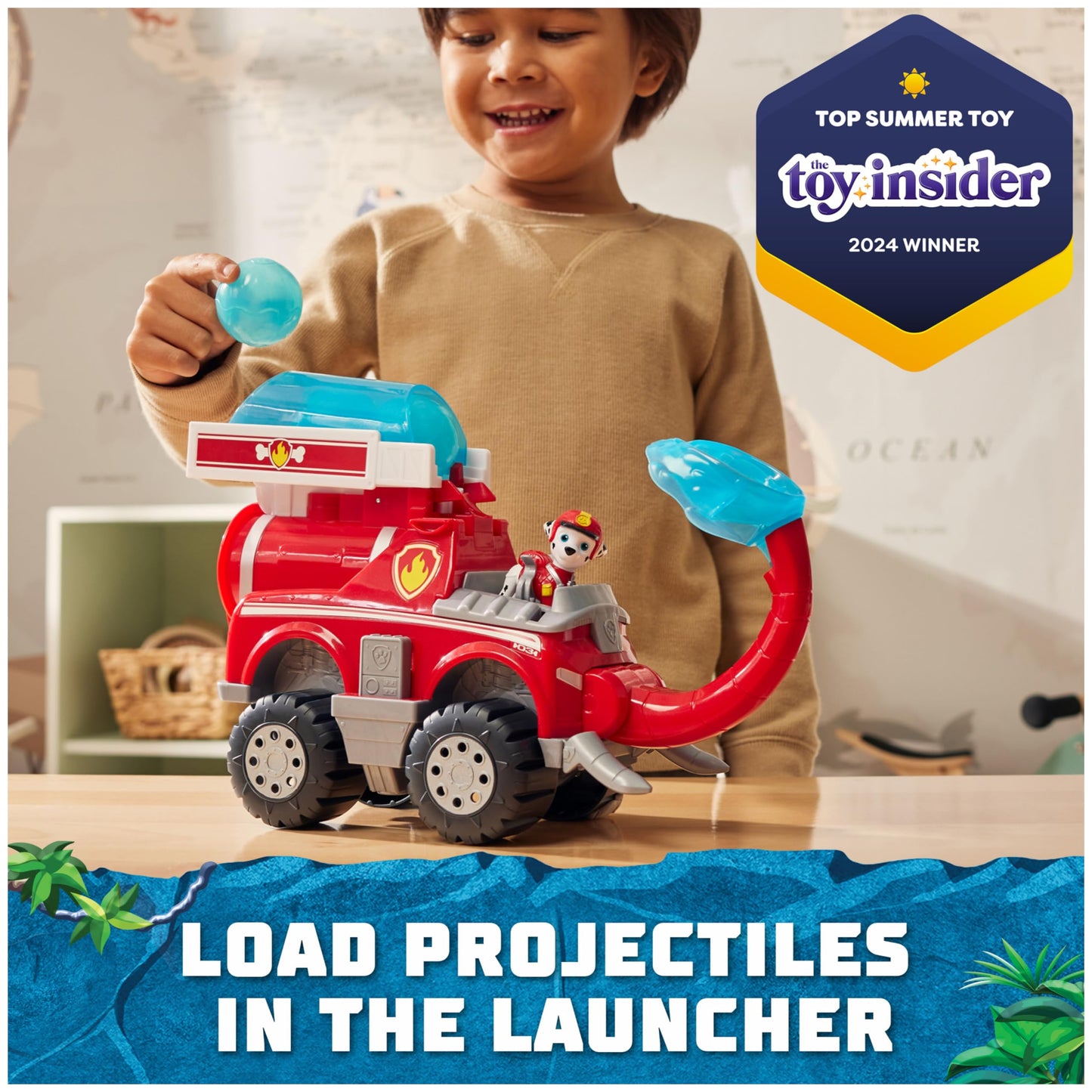 PAW Patrol Jungle Pups, Marshall Elephant Firetruck with Projectile Launcher, Toy Truck with Action Figure, Kids Toys for Boys & Girls Ages 3 and Up