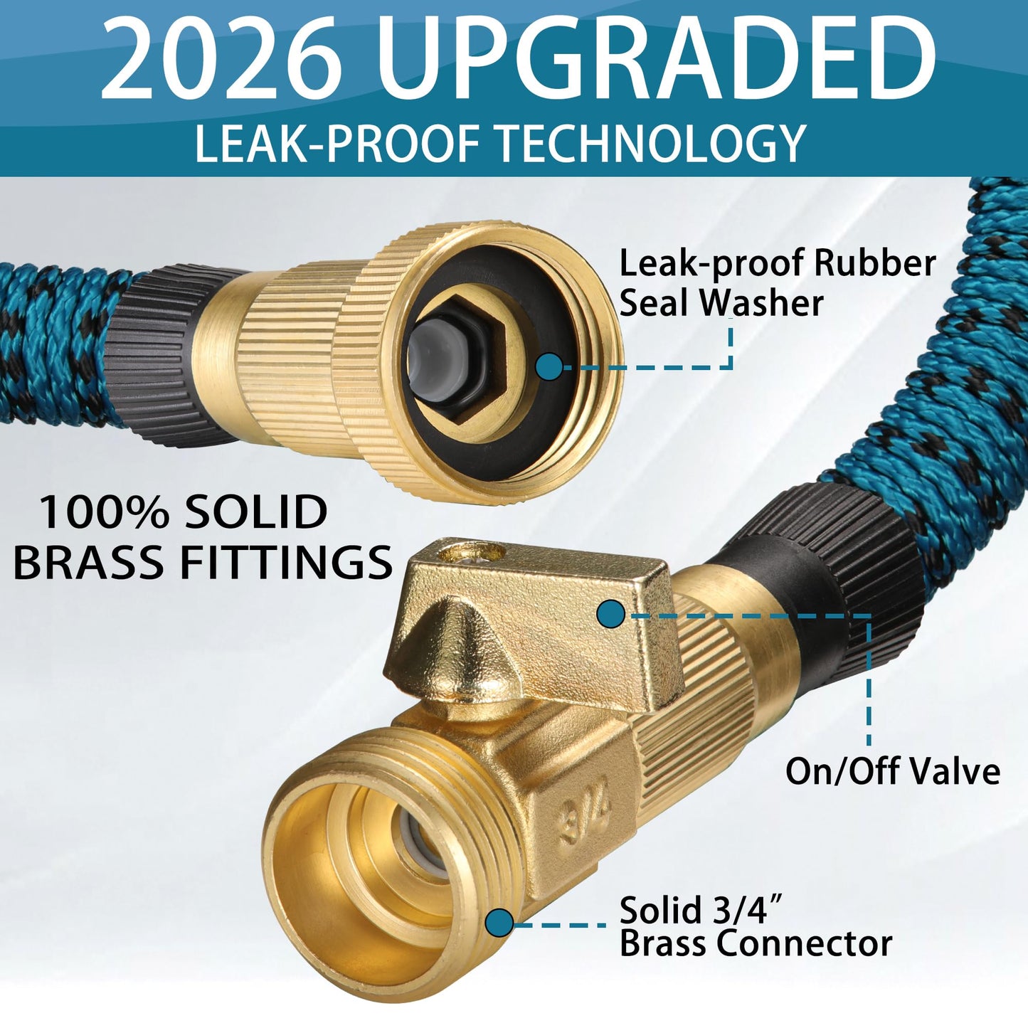 25 FT Garden Hose – 2026 Upgarded Expandable Garden Hose w/10 Pattern Spray Nozzle, 650psi Brass 3/4” Fittings – Lightweight, Durable, Kink-Free, Retractable Water Hoses for Gardening(Blue Black)