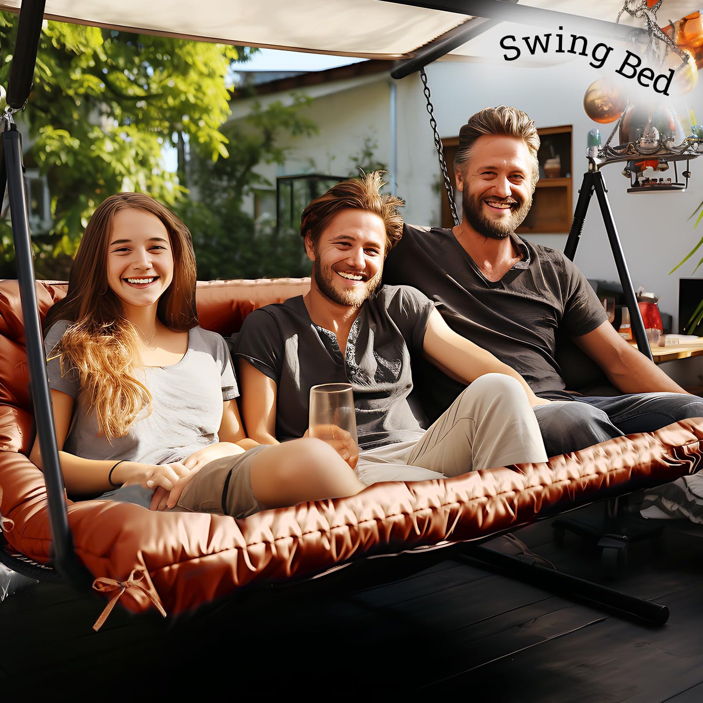Matalde Outdoor Cushions for Patio Furniture, Patio Furniture Cushions with backrest and Straps, Dark Brown, 60x40 inches, 4" Thick,Porch Swing Cushions for Lawn, Backyard and Garden