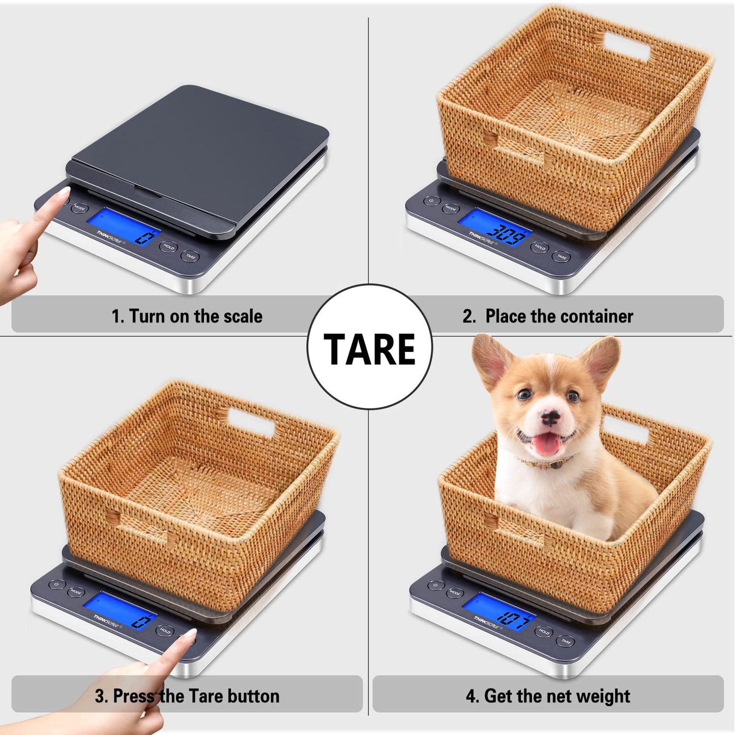 THINKSCALE Shipping Postal Scale 86lb/0.1oz with Hold and Tare, LCD Display, Scale for Packages, Postage Mail, Small Business, Batteries & AC Adapter