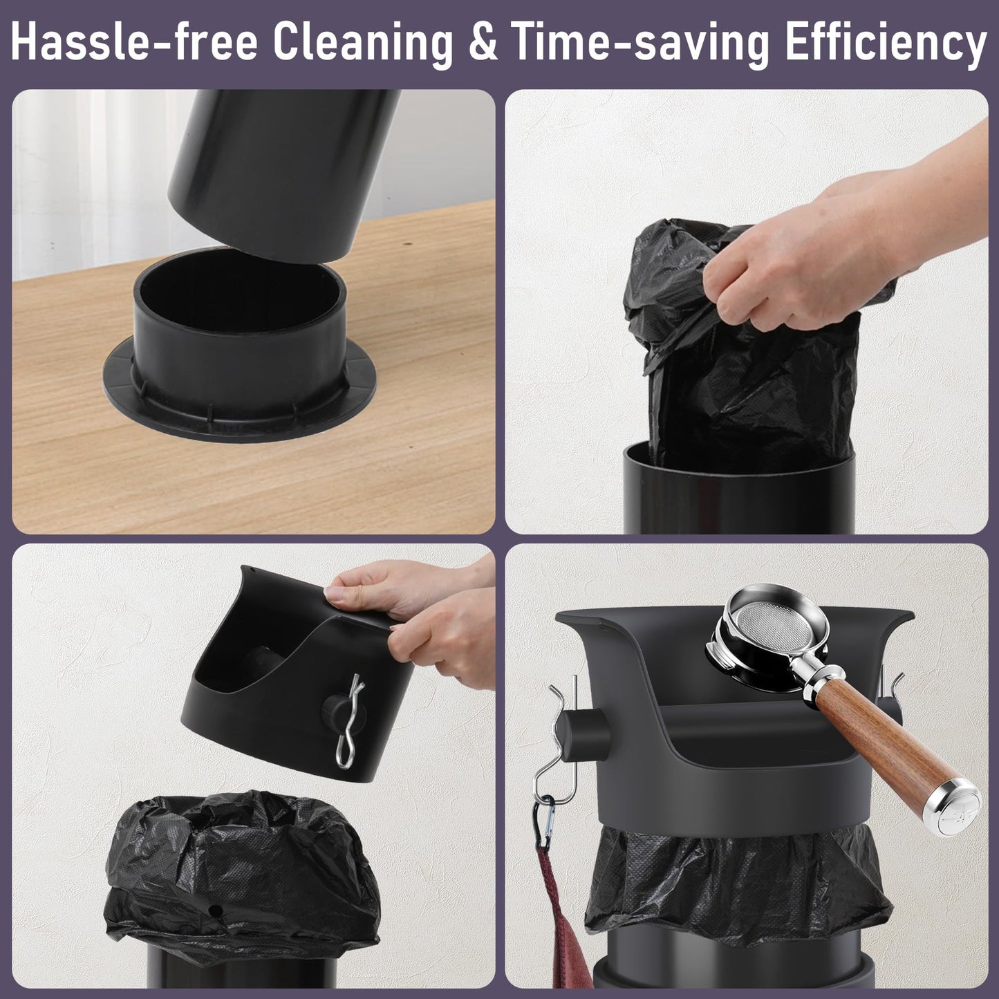 4L Knock Box Espresso, Knock Box for Grounds, Coffee Puck Dump Bin with Barista Towel, Brush and Trash Bags for Espresso Machine Cleaning, Coffee Bar Accessory for Cafes Breakroom
