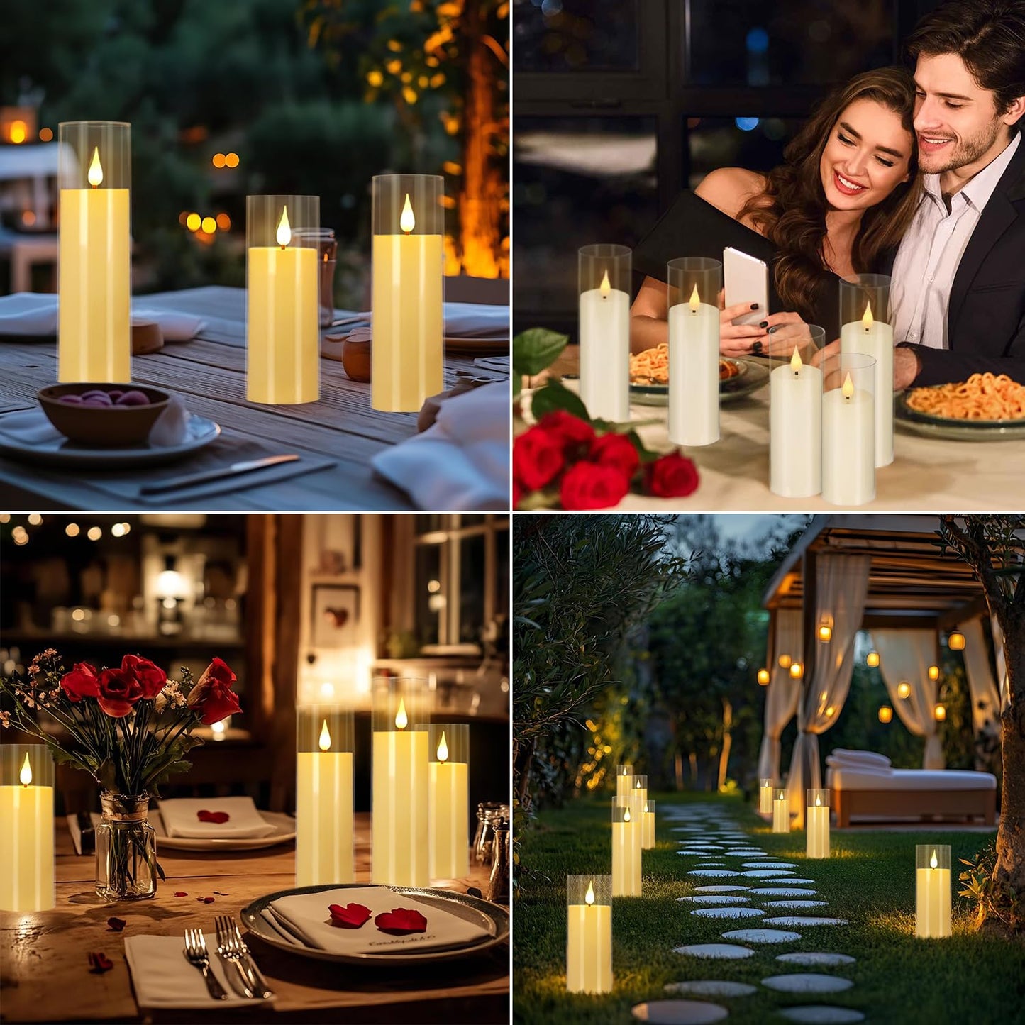 Aamdkcyu 24-Pack Flameless Candles with Remote, B-Series Acrylic LED Candles in 3 Sizes, Timer & 10 Brightness Levels for Home Decor, Wedding, Centerpieces