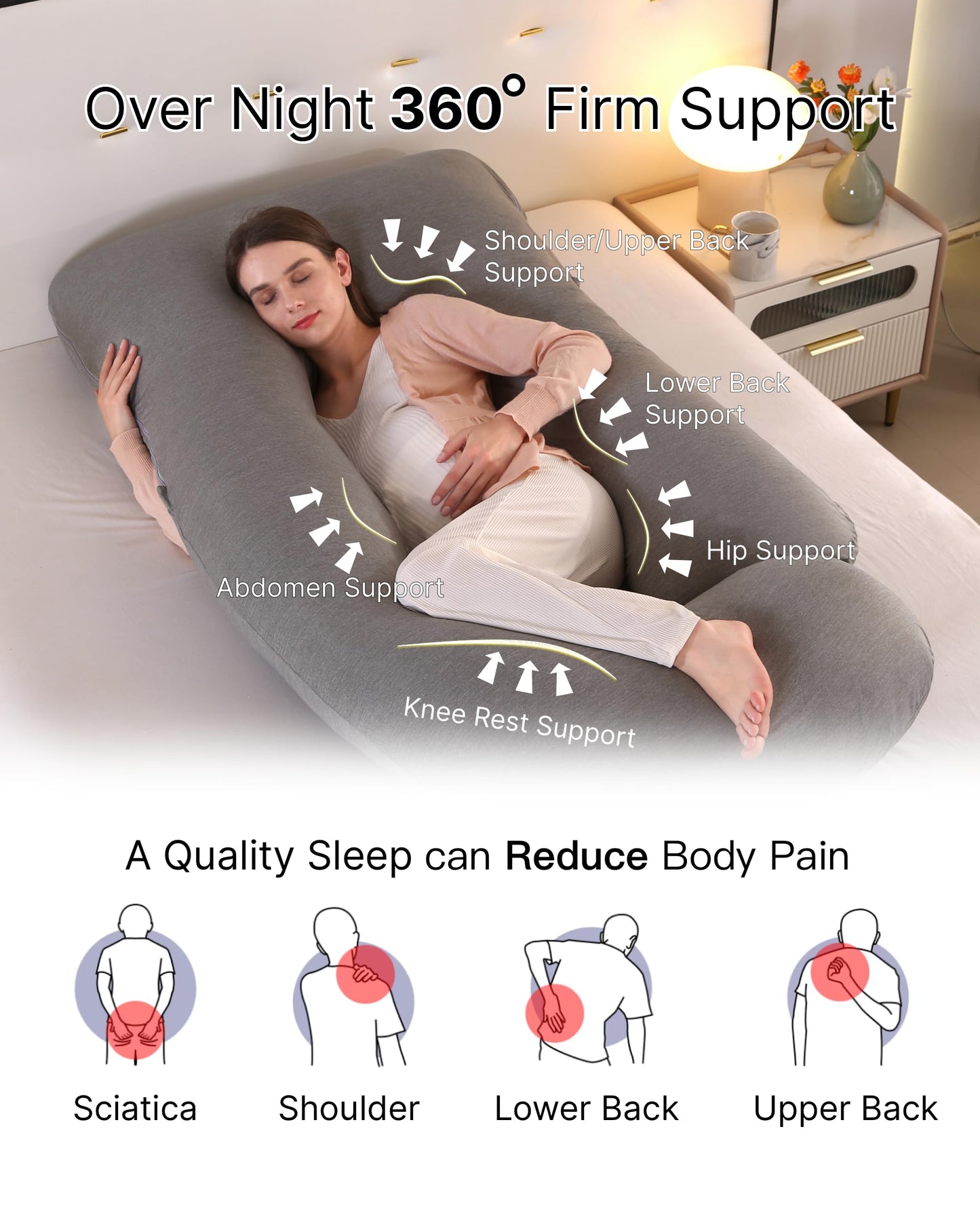 Pregnancy Pillow, Full Body Maternity Pillow 57 inch, with Removable Washable Cover - Sleep Support for Legs, Back, Neck, Shoulder, HIPS, Belly for Pregnent Women (Cooling Cover)