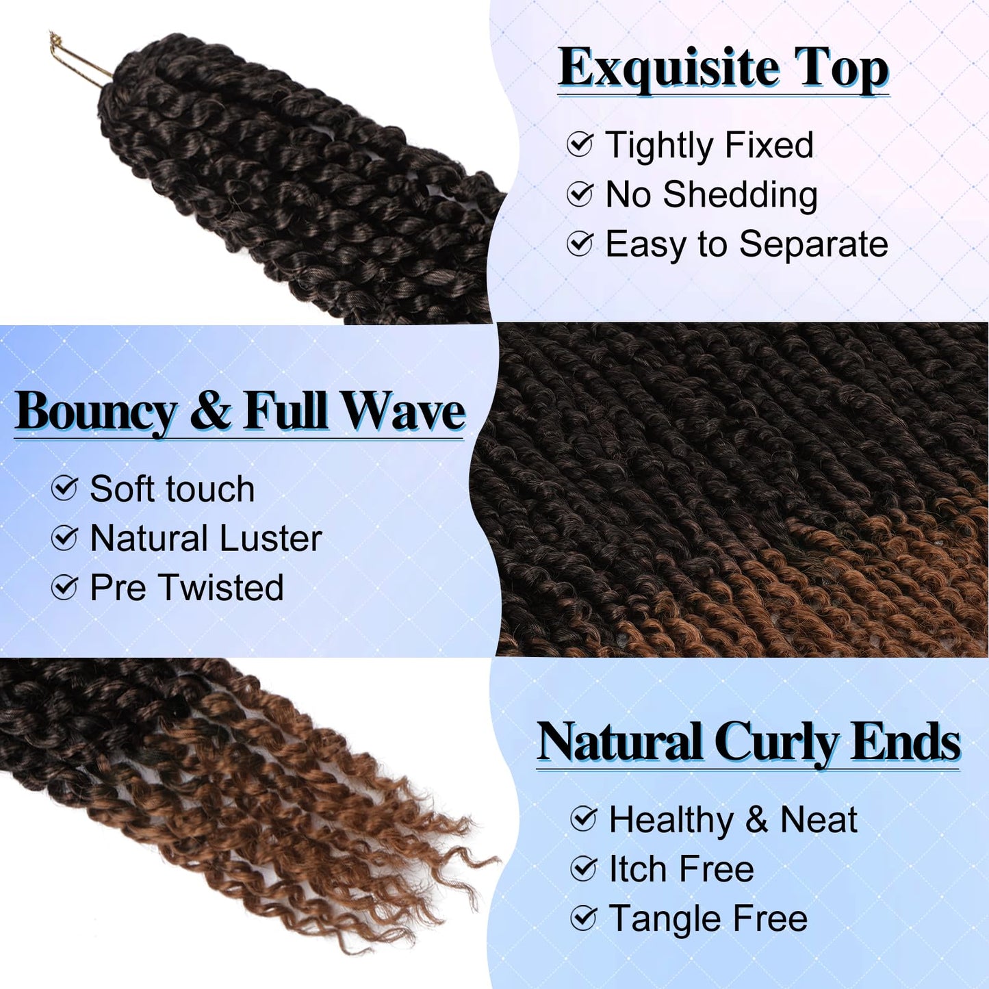 BARSDAR Passion Twist Braiding Hair - 22 Inch 8 Packs Passion Twist Crochet Hair Long Curly Bomb Twist Crochet Hair Ombre Auburn Pre-Twisted Synthetic Braiding Hair Extensions for Women T30#