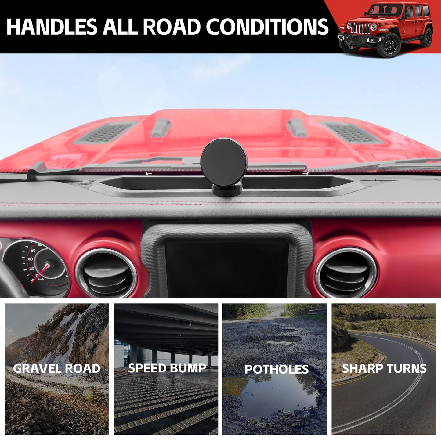 Utiiy Magnetic Phone Mount Holder Fit for 2018-2023 Jeep Wrangler JL JLU&Gladiator JT Car Dashboard Multi-Mount Phone Holder Dash Tray for 2023 Jeep JL/JT Accessories(2018-2023 4X4, Not for 4XE)