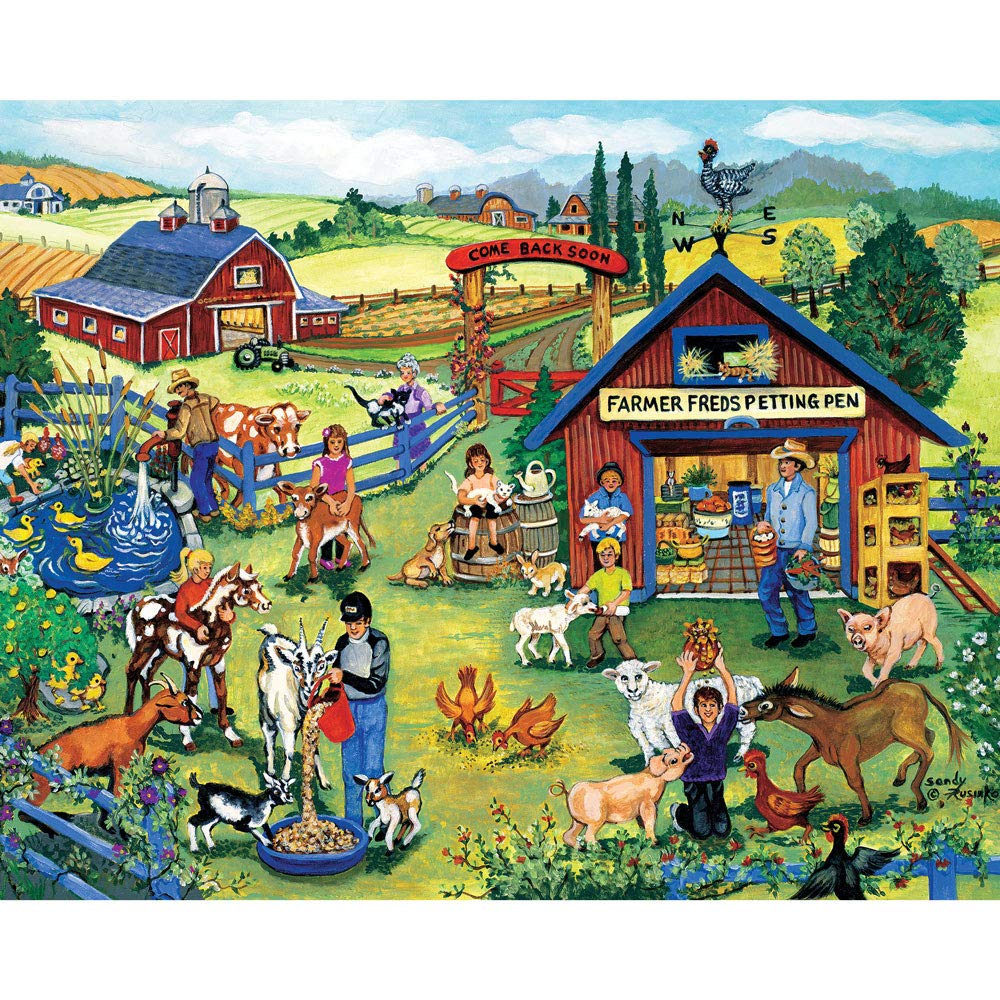 Bits and Pieces – 4-in-1 Multi-Pack - 1000 Piece Jigsaw Puzzles for Adults – 1000 pc Fun On The Farm Puzzle Set Bundle by Artist Sandy Rusinko - 20"x 27" (51cm x 69cm)