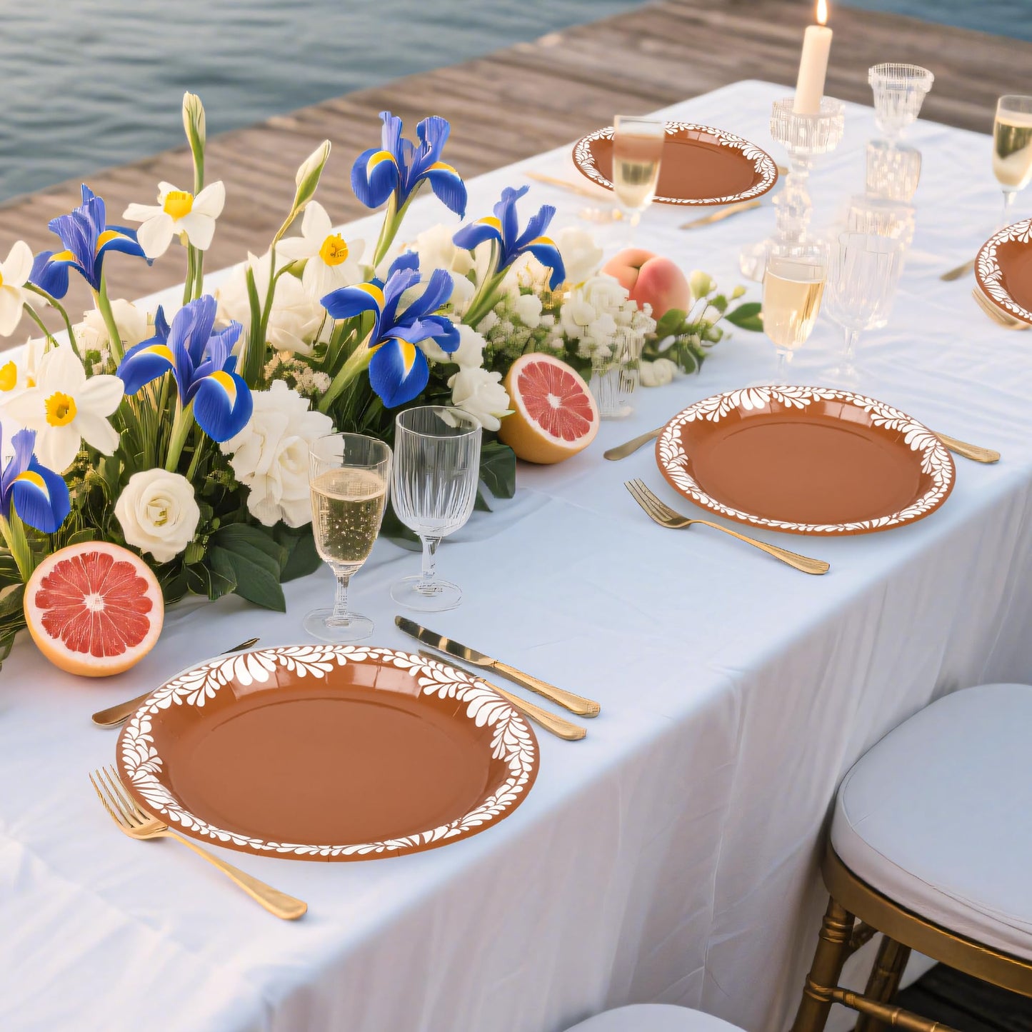 Houuqe 120 PCS Platos De Barro Mexicanos Mexican Paper Plates Baby Shower Cielito Lindo Party Decoration- 9 Inch Mexican Terracotta Flower Clay Pottery Paper Plates for Cinco De Mayo Wedding Birthday