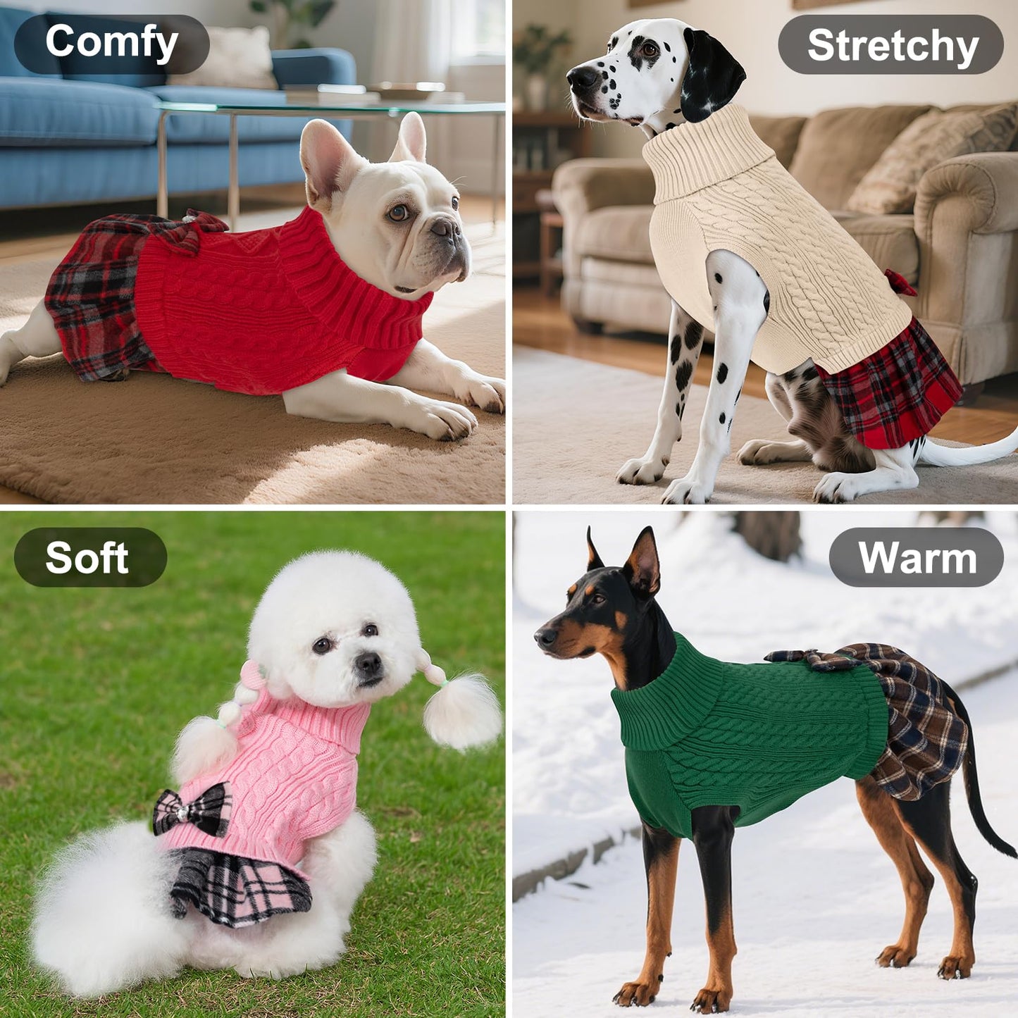 KYEESE Dog Sweater Pullover Dog Sweaters for Large Dogs Soft Turtleneck Pet Sweater Dress with Bowtie Warm Comfy Pet Coats Thick Dogs Clothes, White, XXX-Large