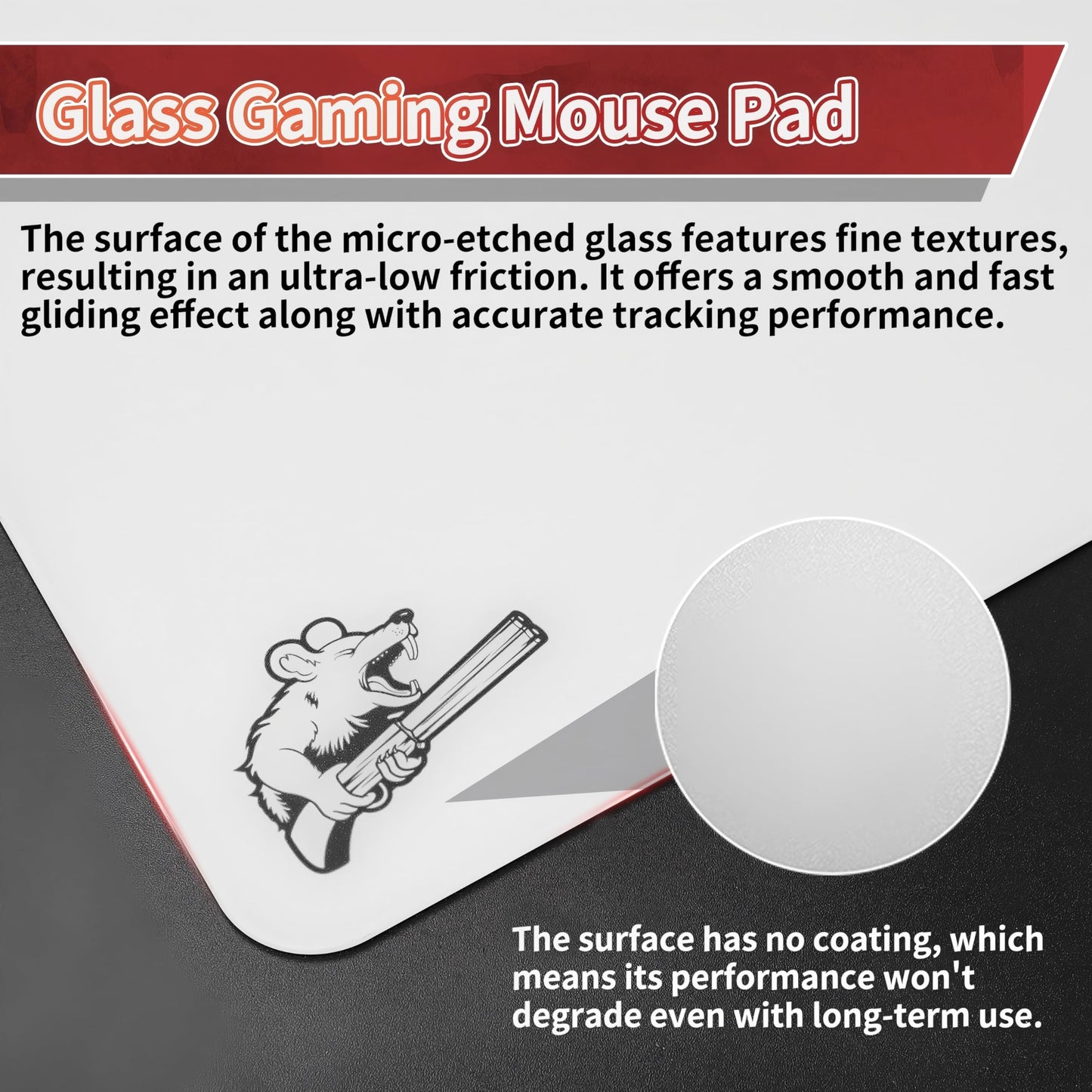 SIROOLAC 2.0 Glass Gaming Mouse Pad,for FPS Games,Full-Coverage Bottom Adhesive,Etching Process,Extremely Thin,1.6mm Thin Glass Layer,A Shooting Experience (White, 400mm*480mm)