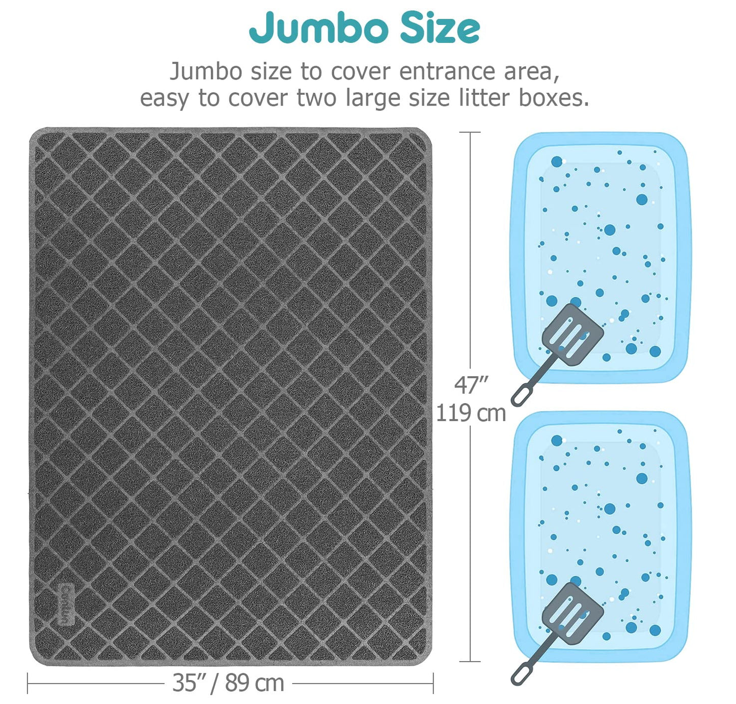 Conlun Cat Litter Mat Litter Trapping Mat, 47 x 35 Inches, Premium Durable PVC Grid Mesh with Scatter Control, Non-Slip, Less Waste Cat Litter Box Mat, Urine Waterproof, Washable Easy Clean