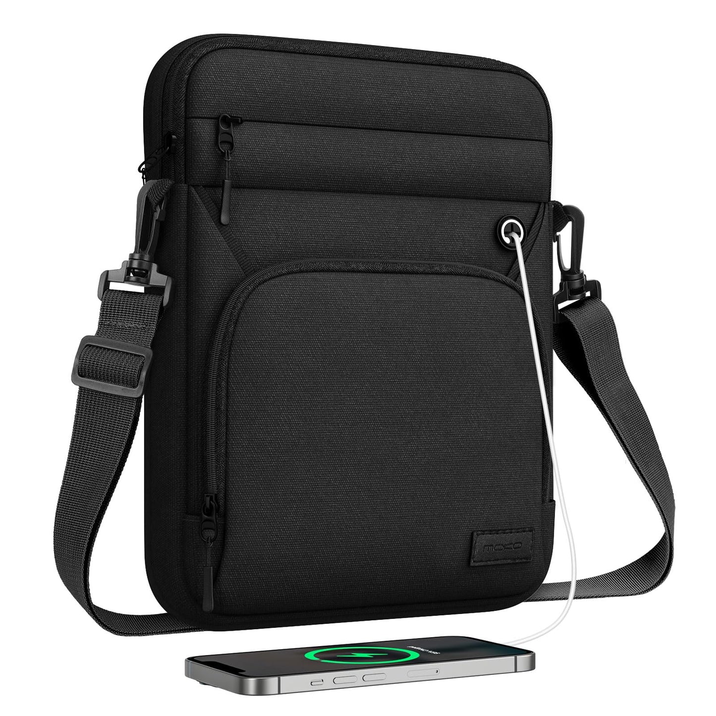 MoKo 13-14 Inch 360° Protective Laptop Sleeve Bag, Fits Mac Neo 13/Air 13/13.3/13.6 Inch, Mac Pro 13/14 Inch, Surface Pro 9/8/10/11 13", Multi Pockets with Shoulder and Headphone Port, Black