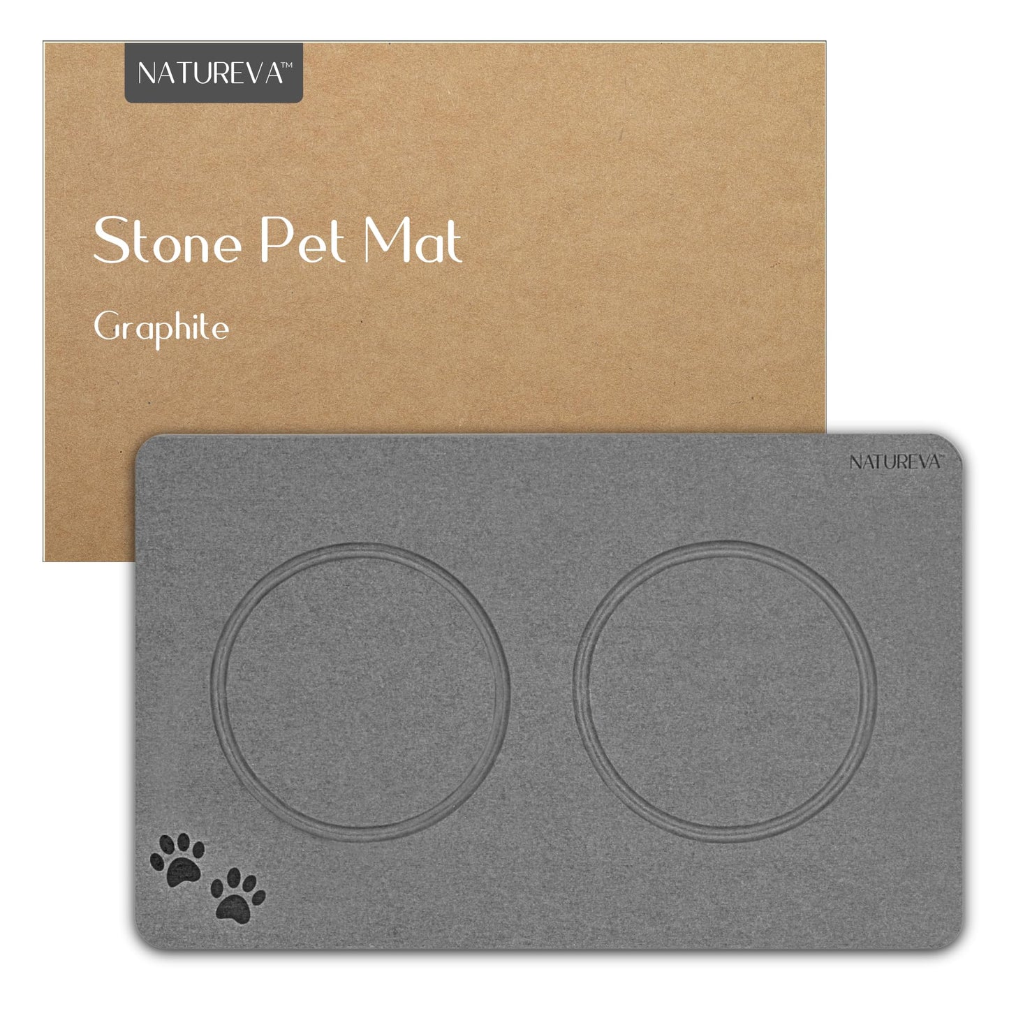 Natureva Home - Stone Pet Food Mat | Super Absorbent, Quick Drying | Diatomite Bowl Feeding Mats for Dog and Cat | Made of Natural Diatomaceous Earth | Absorbing Water Instantly | Colour Graphite