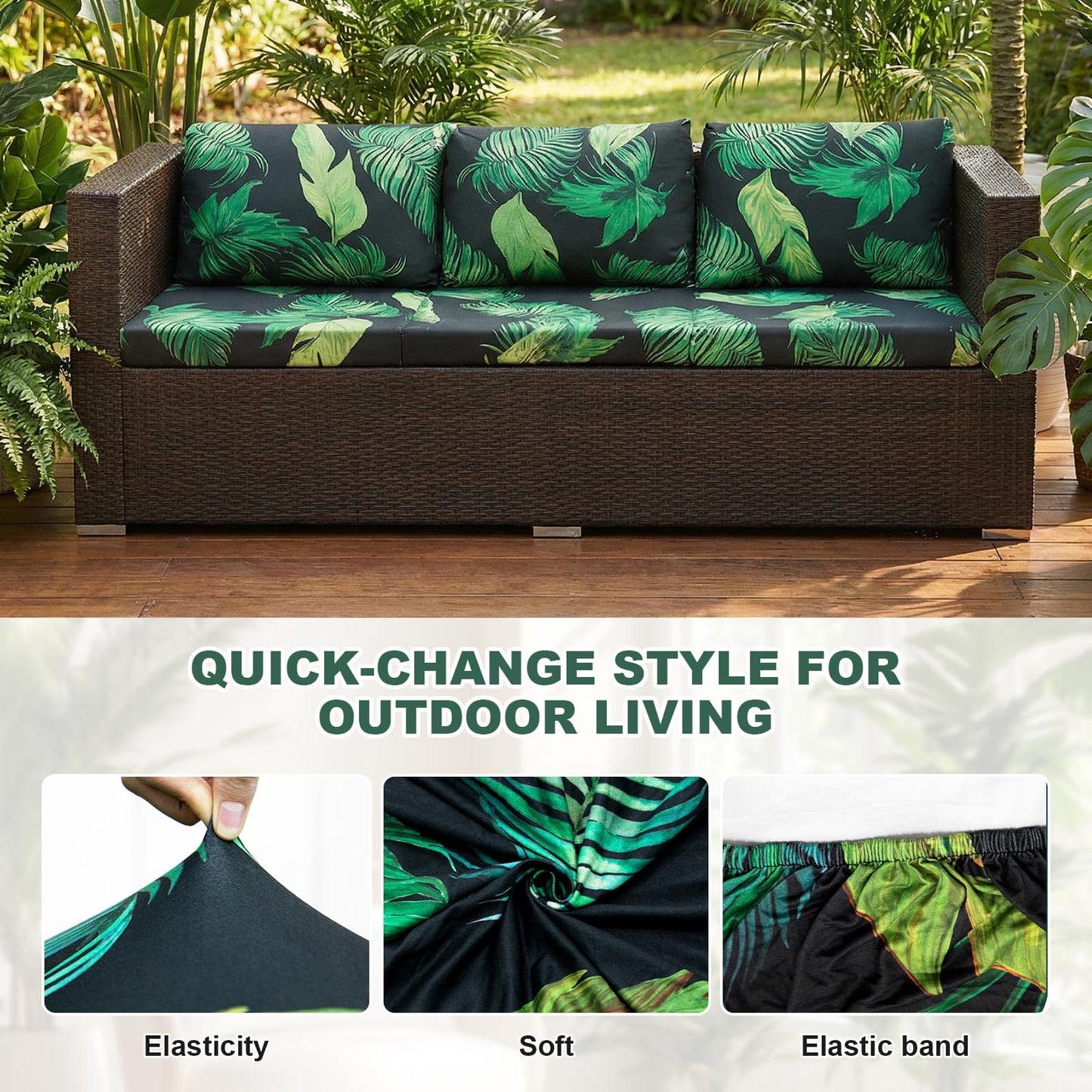 6 Pcs Outdoor Couch Covers, Patio Sofa Cushion Covers-Stretch Print Slipcovers,Washable Chair Seat Cushions Slipcovers for Indoor & Outdoor Furniture