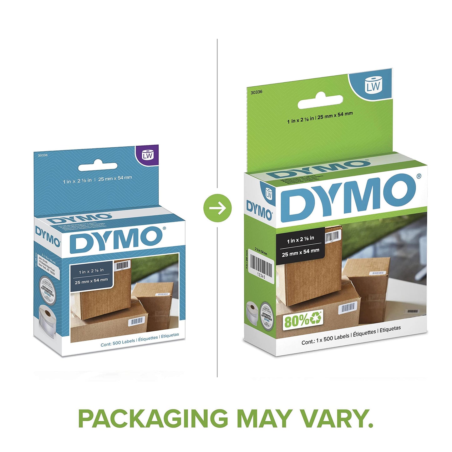 DYMO LW Multi-Purpose Labels for LabelWriter Printers, 1" x 2-1/8" (25 x 54 mm) Stickers, Black Print, White Label Maker Tape, 1 Roll of 500 - Great for Barcodes