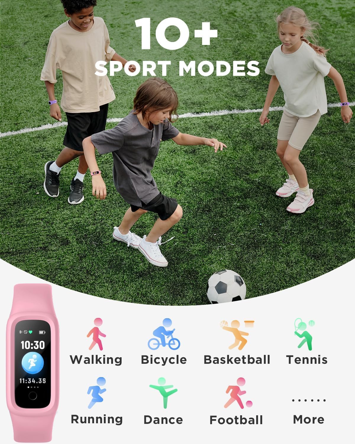 BIGGERFIVE Vigor 2 L Kids Fitness Tracker Watch for Boys Girls Ages 5-15, Activity Tracker, Heart Rate Sleep Monitor, IP68 Waterproof, Pedometer, Calorie Step Counter Watch, Pink