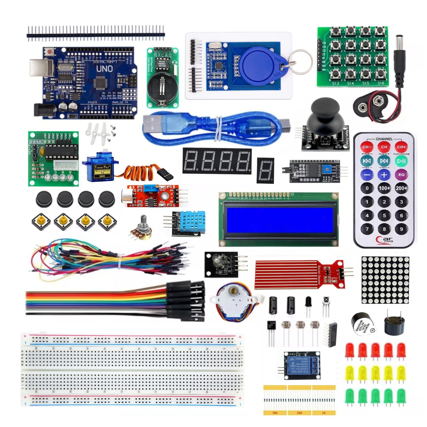 UNO R3 Starter Kit – 40PCS Electric Circuit & STEM Electronics Learning Kit, UNO R3 Compatible Board with Breadboard, Sensors, RFID, Motors & Components for Beginners & Hobbyists
