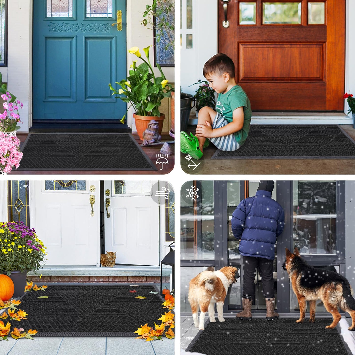 OLANLY Front Door Mat Outdoor Indoor, Heavy Duty Non Slip Rubber Mat, Absorbent Outdoor Rug, Easy Clean Welcome Mat, Low Profile Entryway Rugs, 35"x23", Black