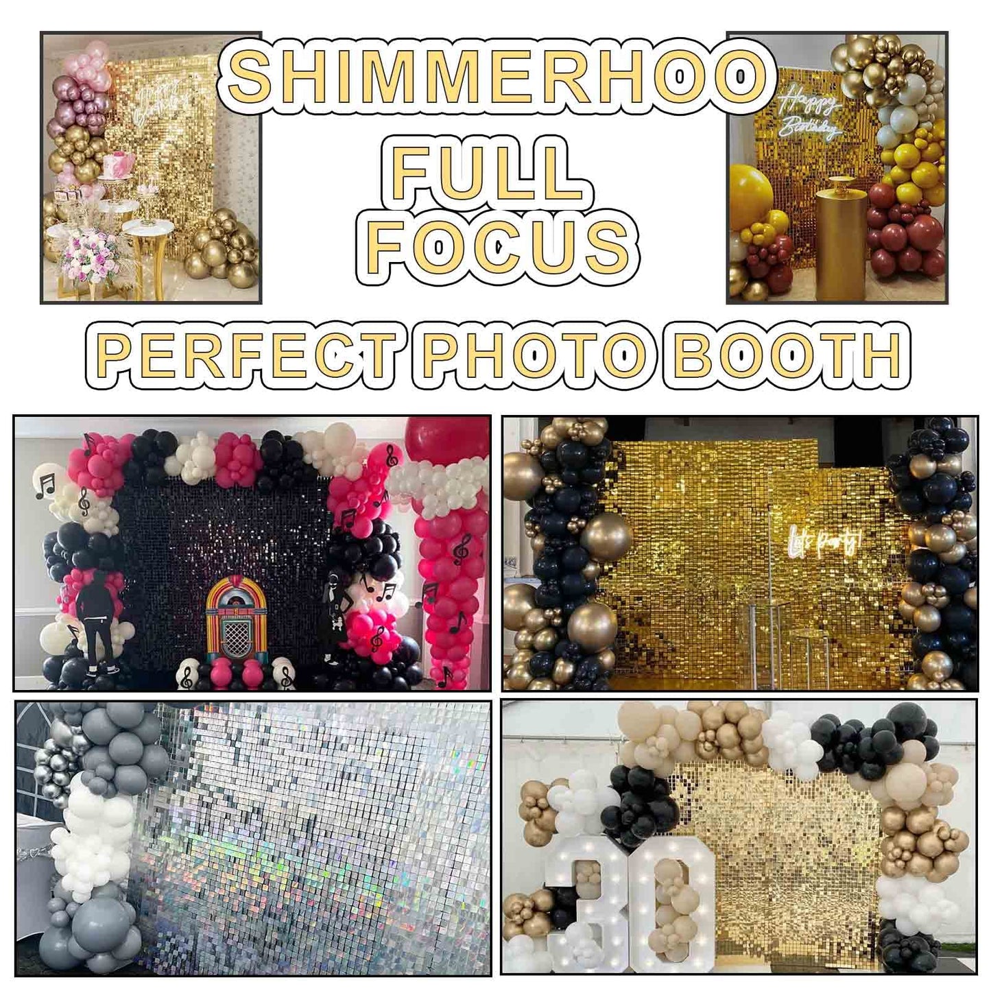 Shimmer Wall Backdrop-24 Panels Square Sequin Party Backdrop, Photo Backdrops for Birthday, Anniversary, Wedding, Graduation Party Decoration (Gold)