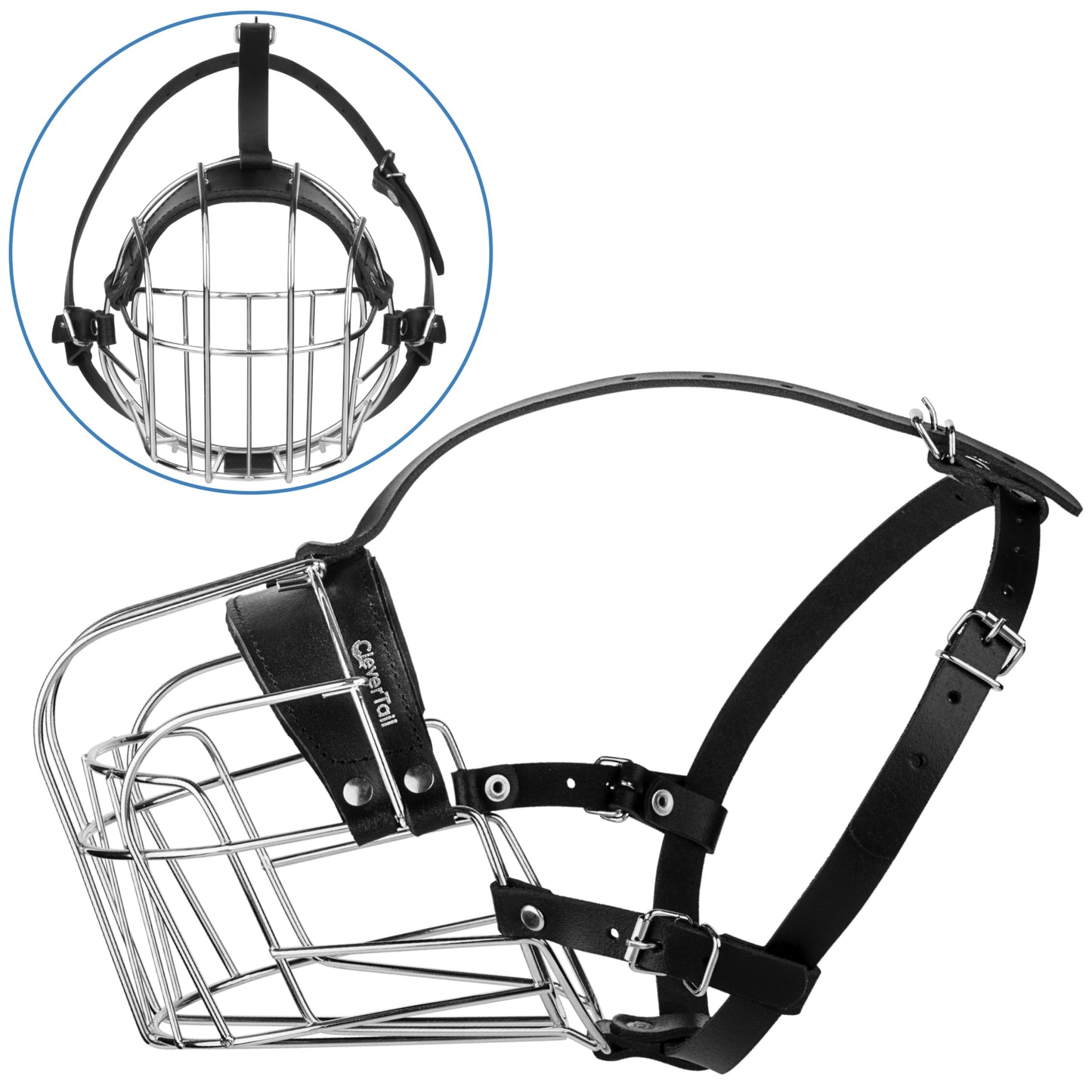 CleverTail XL Metal Dog Muzzle for Large Sized Dogs – Heavy Duty Rottweiler Muzzle – Basket Extra Large Dog Muzzles for Barking and Biting Cane Corso, Mastiff, Labrador, Bulldog and Other Big Breeds