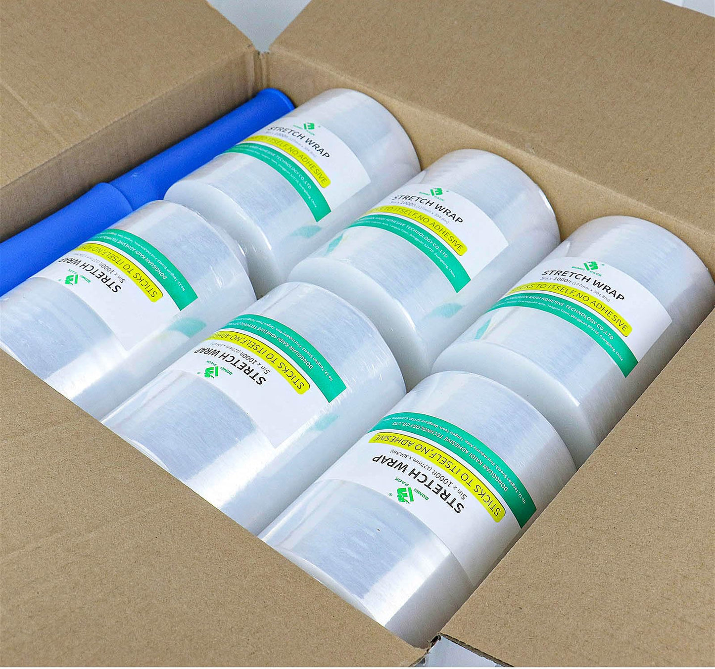 BOMEI PACK Stretch Wrap Film Roll, Plastic Shrink Wrap for Moving 5 inch x 1000 ft, 6 Packs with 2 Plastic Handle