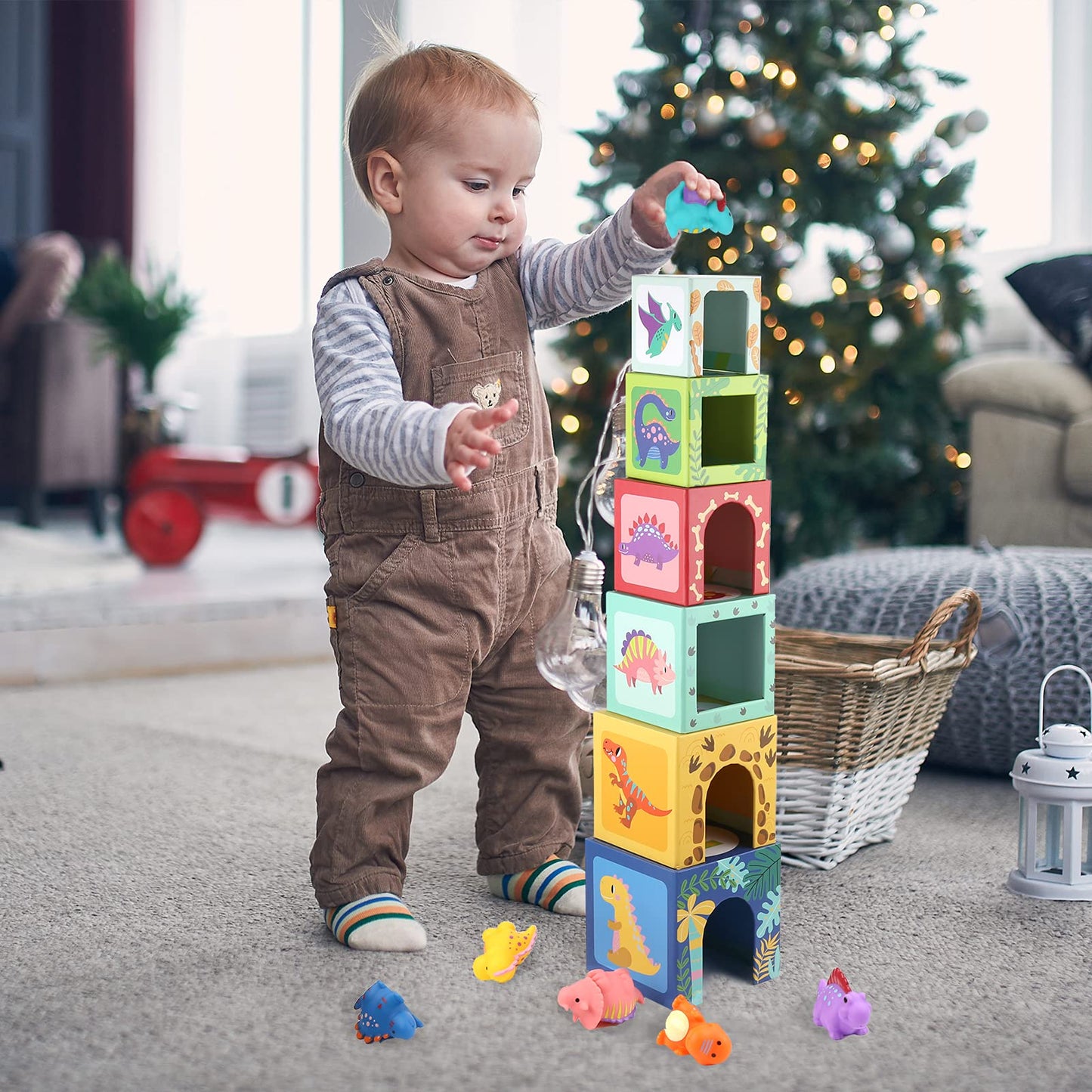 Toddlers and Babies Dinosaur Sorting and Stacking Toys Blocks for 1-3 Kids Preschool Learning, Numbers Nesting Boxes Montessori Toys Gifts for 1 2 3 Year Old Baby Boys Girls