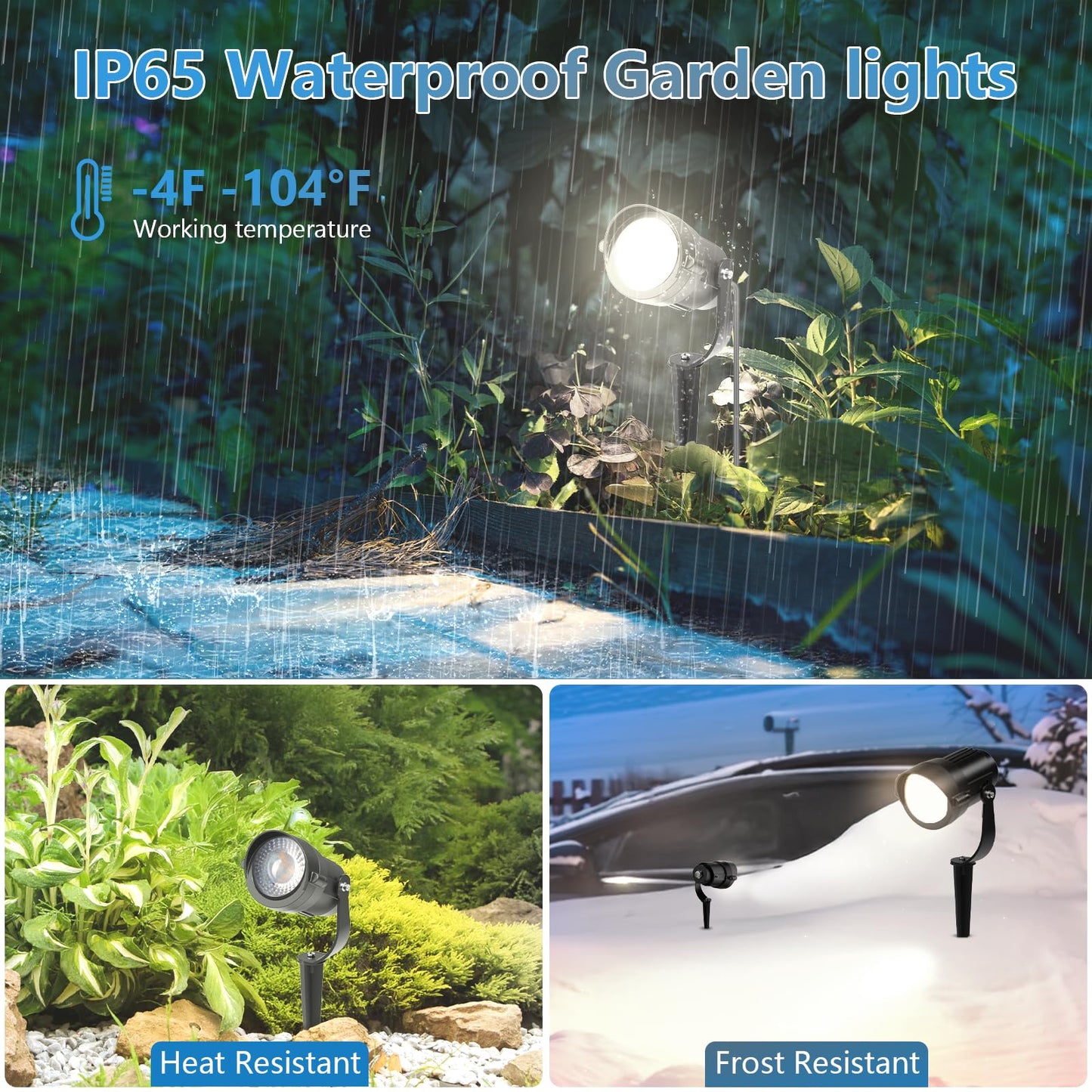 HIBOITEC 12W Landscape Lights IP65 Waterproof LED Outdoor Spotlight with US 3-Plug Cord,270° Adjustable Angle Landscape Lights for Garden, Yard, Lawn White Light 4 Pack