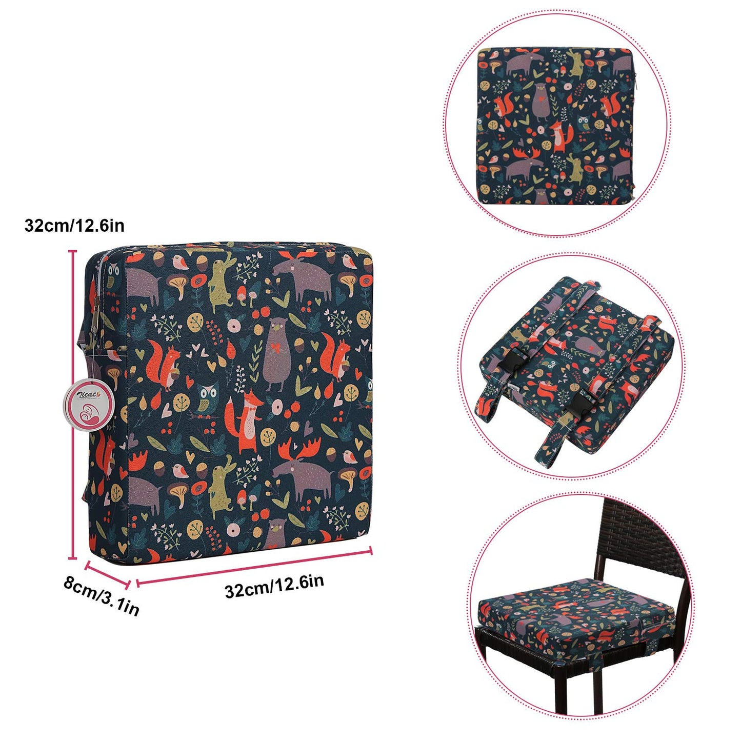 Zicac Portable High Chair Increasing Seat Cushion for Travel Dining Seat Pad for Toddler Kids Baby Infant Washable Thick Chair Seat Pads (Dark green)