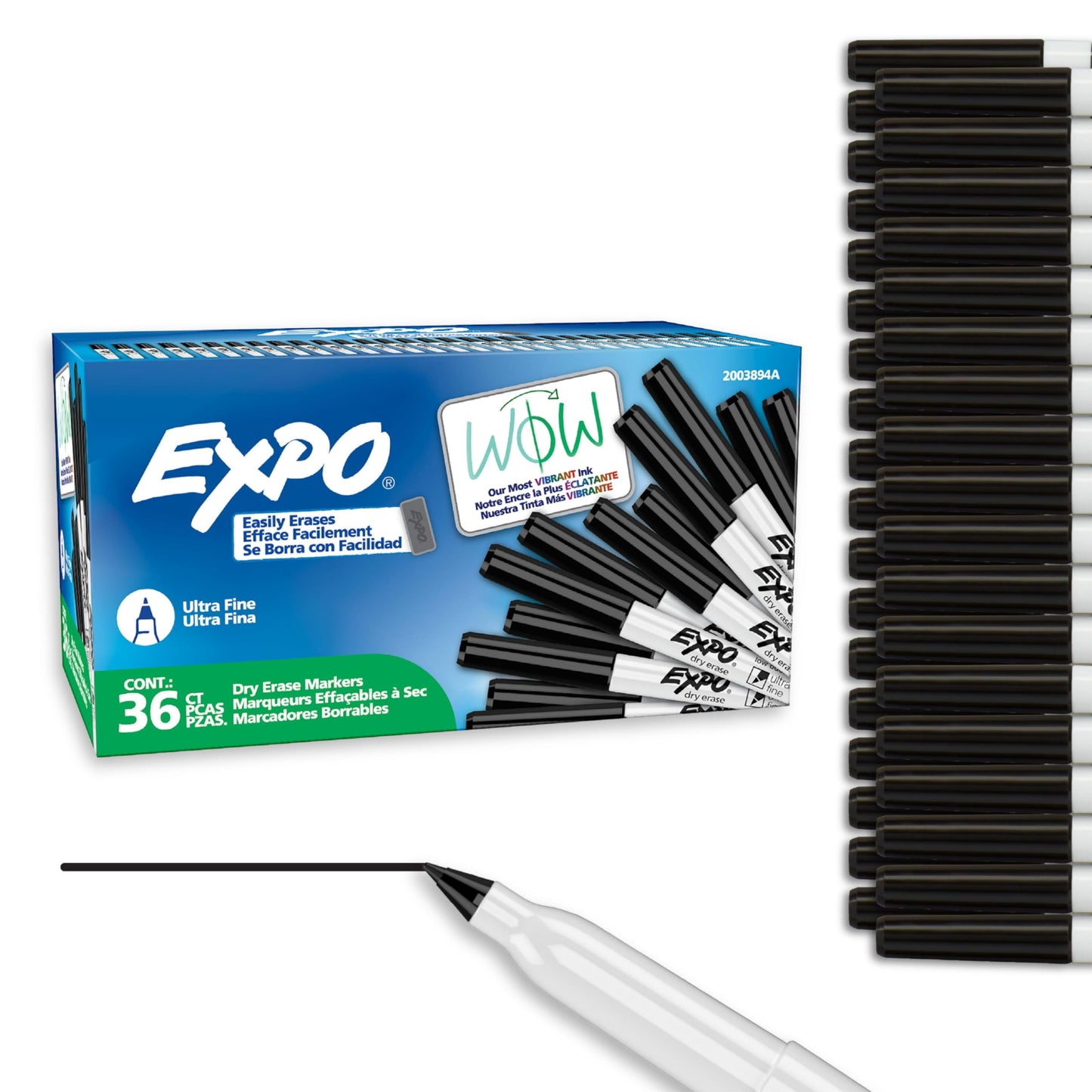 EXPO Dry Erase Markers, Low Odour Ink, Black, Ultra Fine Tip, 36 Count