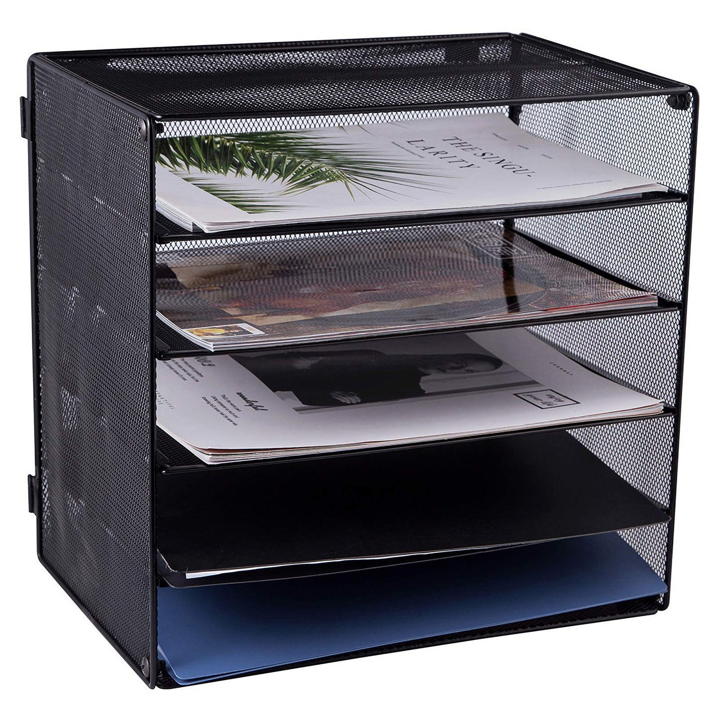 EASEPRES 6 Slot Black Desk File Organizer Tray, Mesh File Paper Letter Tray Desktop Paper Sorter Literature Organizer Rack for Home Office School, 2 Pack