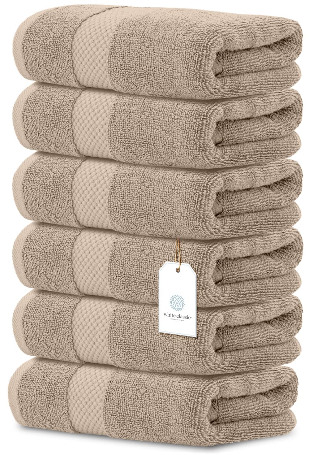 Luxury Taupe Hand Towels - Soft 100% Turkish Cotton | Highly Absorbent Hotel spa Bathroom Towel Collection | 16x30 Inch | Set of 6