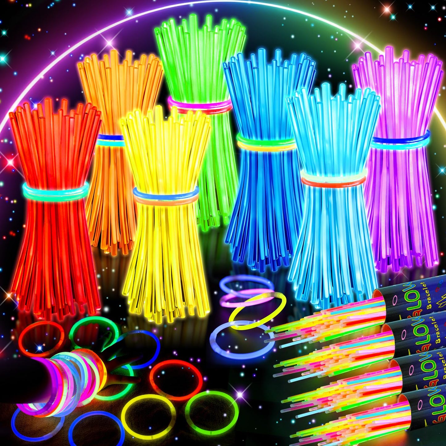 400 PCS Glow Sticks Bulk, Light Up Party Favors Neon Glow Bracelets and Glow Necklaces with Connectors, Glow in The Dark Sticks, Easter, Christmas, Halloween Party Supplies Pack, Party Favors for Kids