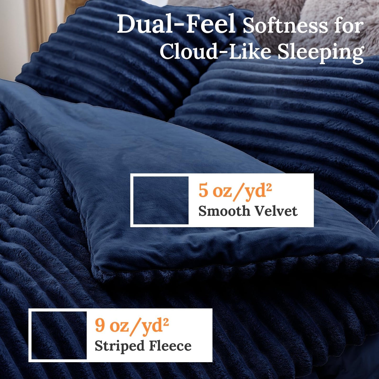 Sasttie Fluffy Comforter Set Queen 3 Pieces - Super Soft & Fuzzy Navy Blue Comforter Set for Winter Warm Fleece Bedding, 1 Luxury Heavy Faux Fur Down Alternative Comforter with 2 Pillow Cases