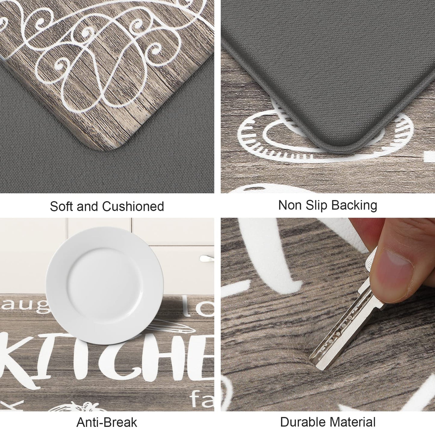 HEBE Anti Fatigue Mat Kitchen Rug Set 2, Kitchen Mats for Floor, Non Slip Waterproof Cushioned Kitchen Floor Mat, Ergonomic Comfort Standing Mat for Home,Office,Sink, Desk,17.3"x28"+17.3"x48"
