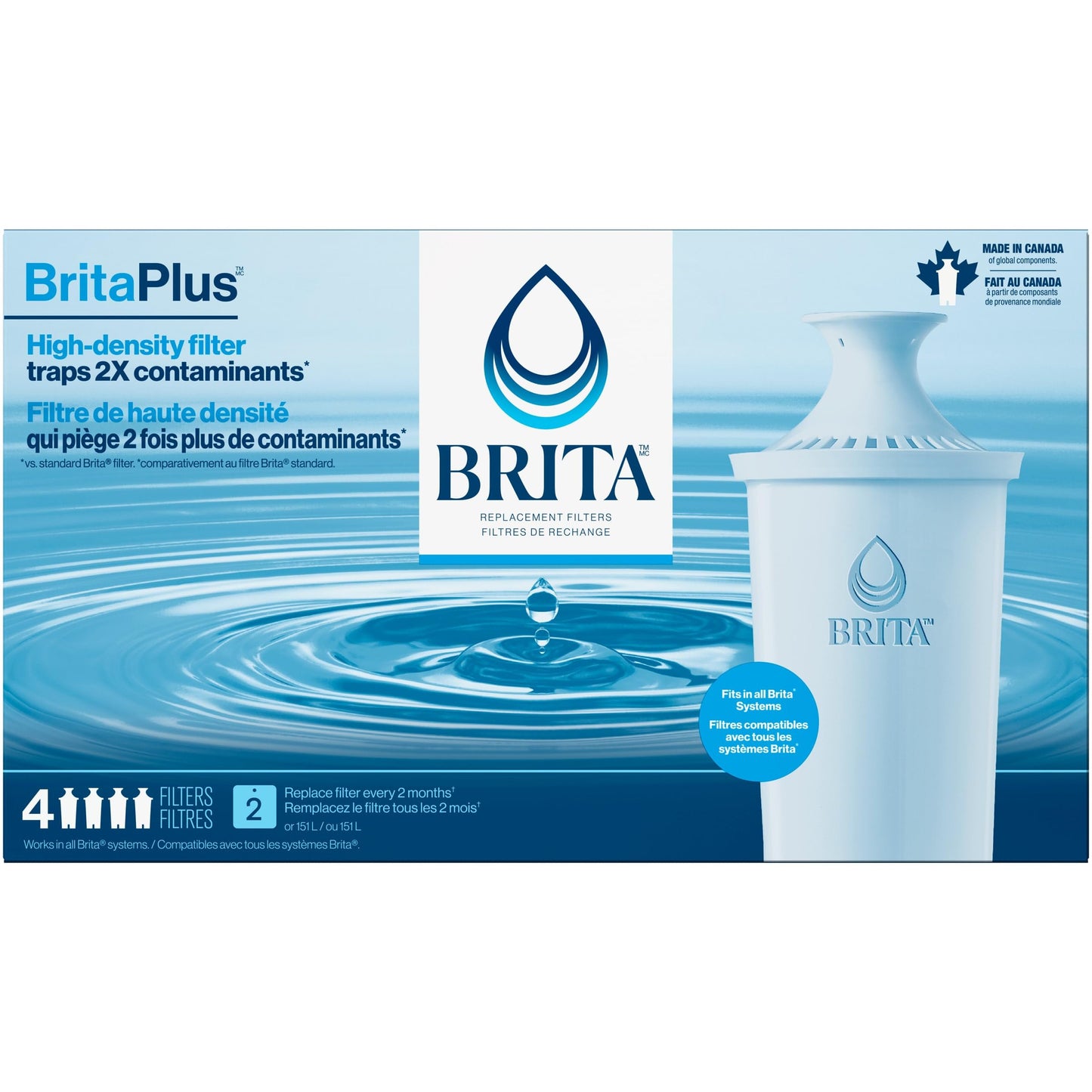 BritaPlus Pitcher Filter, High Density Replacement Filter for Pitchers and Dispensers, Made Without BPA, 4 Count