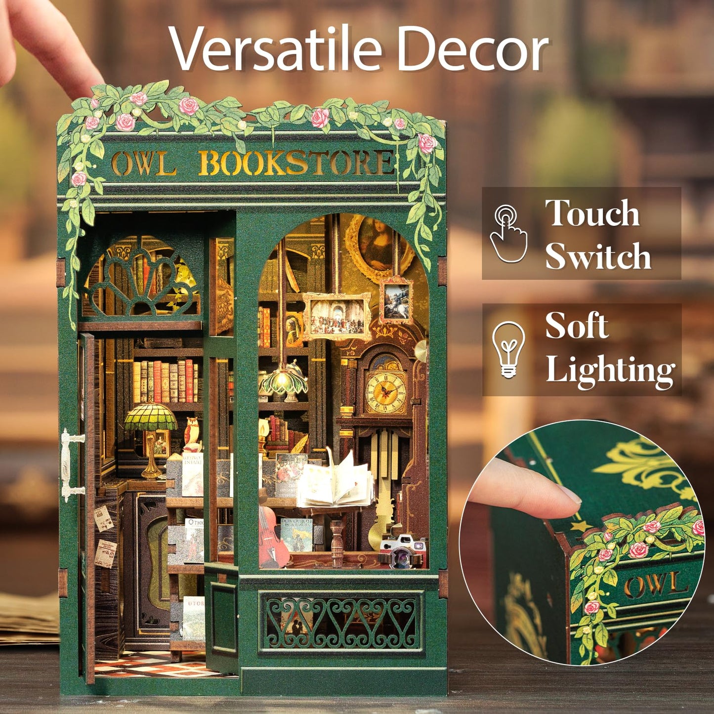 Cutefun Book Nook Kit, DIY Miniature House Kit for Bookshelf Decor, Book Nook Kits for Adults & Beginners, 3D Wooden Puzzle Dollhouse, Ideal Gift for Family and Friends - Owl Bookstore