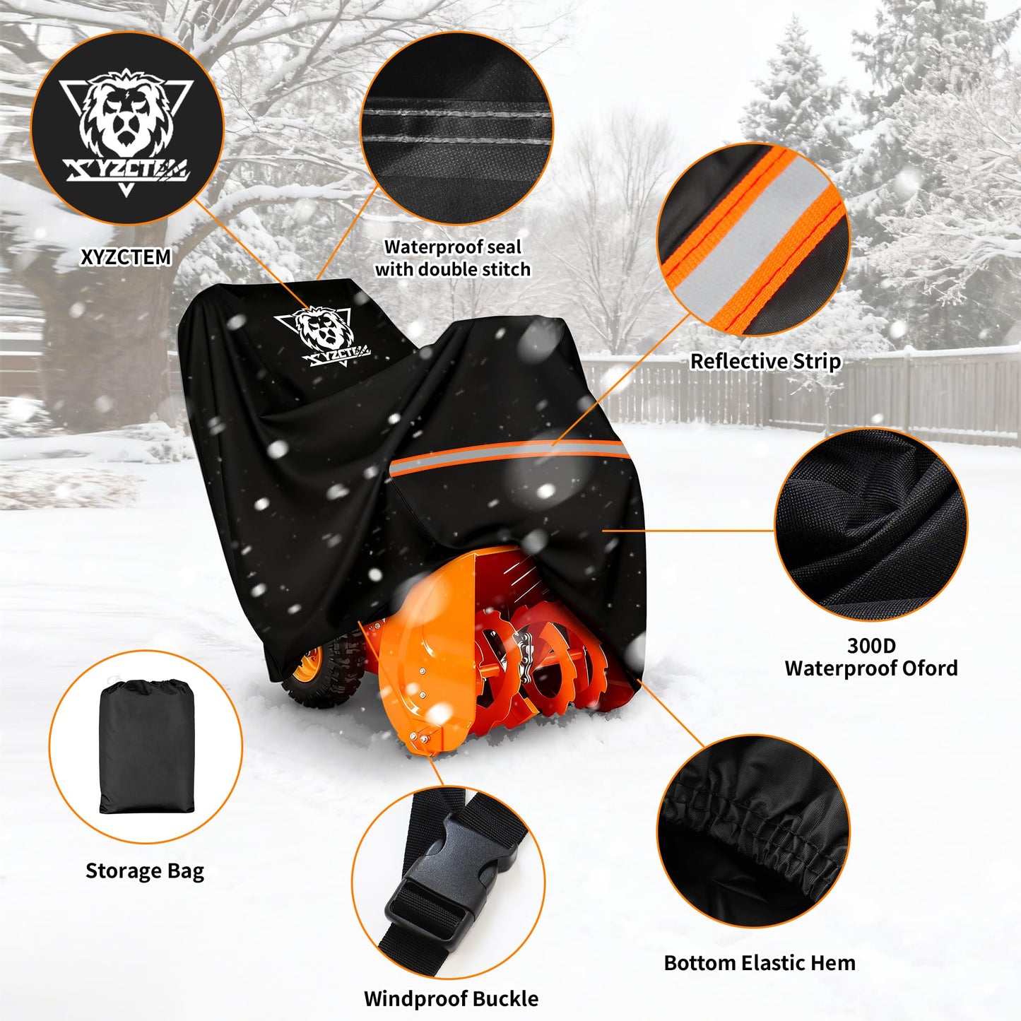 XYZCTEM Snow Blower Cover 300D Oxford Fabric, Universal Fit Snow Blower Cover, Covers for Snow Blowers Against Water, UV, Wind, Outdoor Protection (Black)