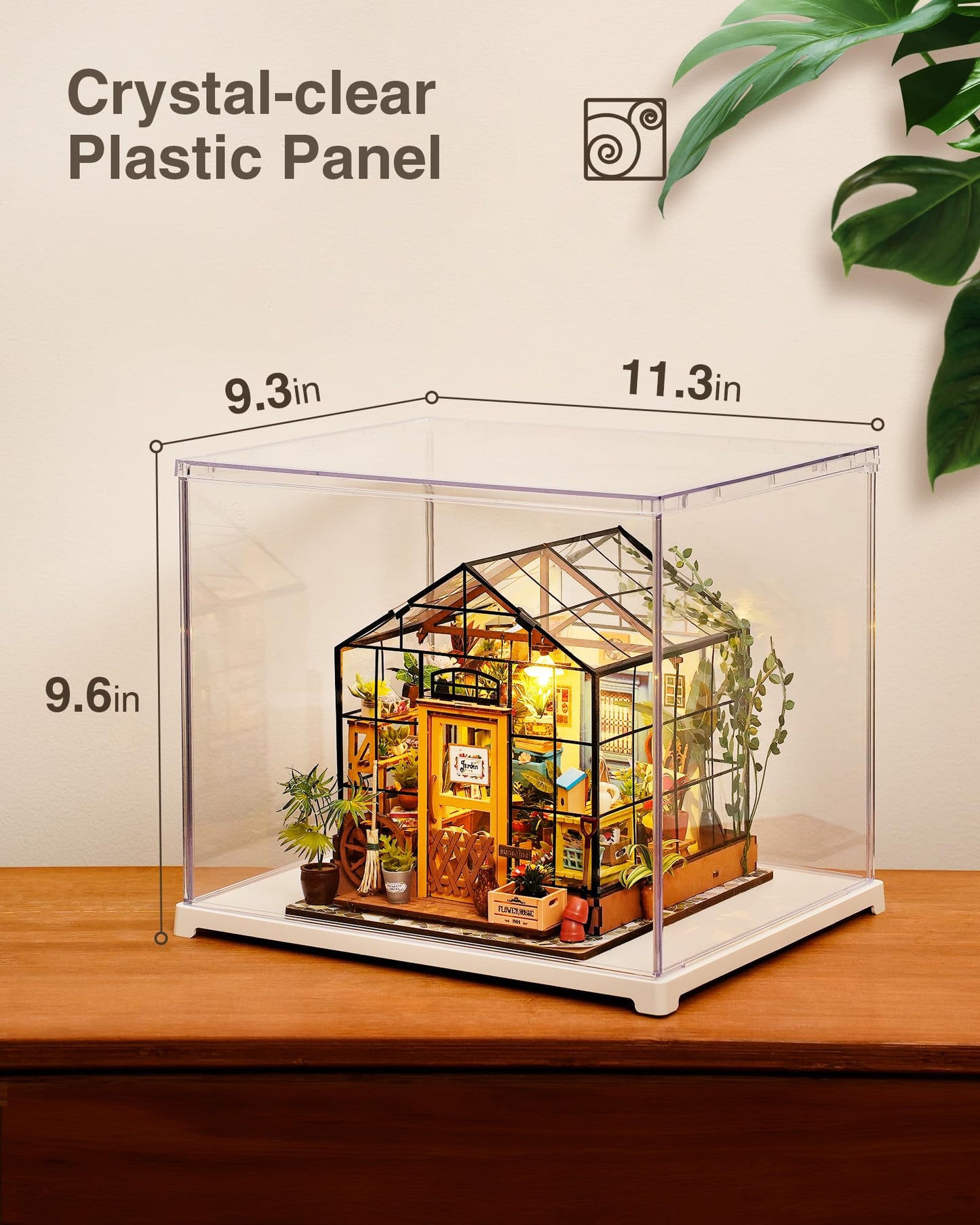 Rolife Dust Cover-Display Case for Collectibles and Shoes Storage, Clear Storage Bins with Doors for 3D Puzzles, DIY Miniature House Kits, Book Nook Kits, Blind Box Action Figures (11.3''x9.6''x9.3'')