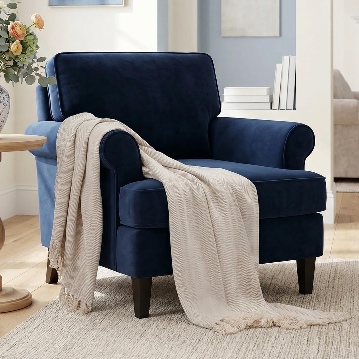 Americanflat Zaina Cream Herringbone Cotton Blanket Throw with Fringe - 50x60 Inches