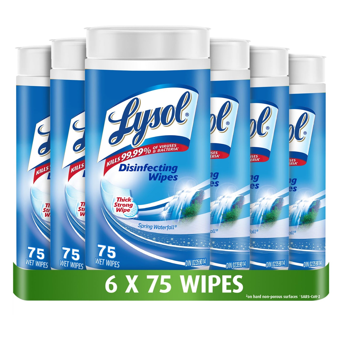 Lysol Disinfecting Wipes, Thick Cleaning Wipes with Micro-Pocket Pattern for Home & Electronics, Kills 99.9% of Germs, Removes Allergens, Spring Waterfall Scent, 6 x 75 Count (450 Total Wipes)