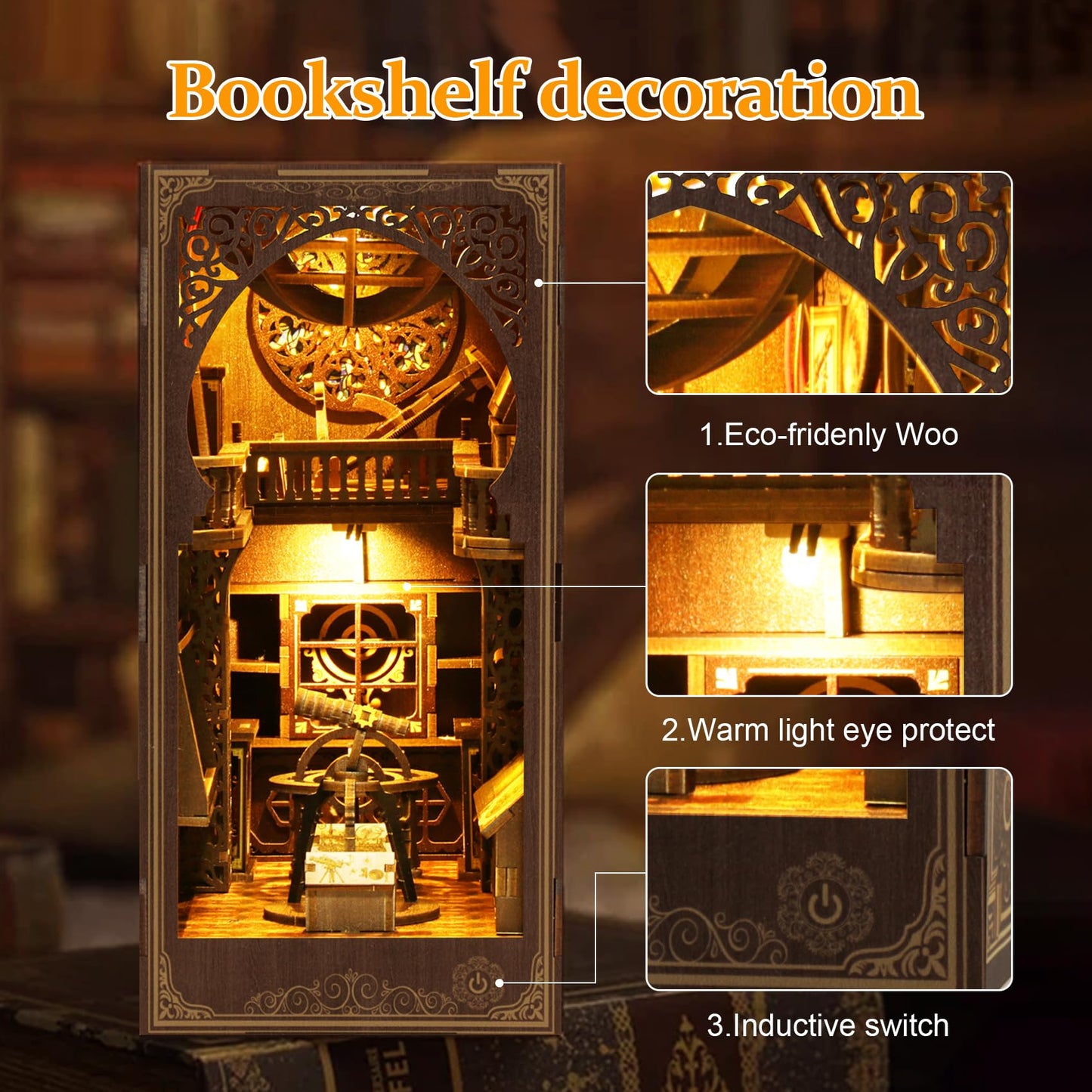 Book Nook Kit for Adult - THRIVINGIVAN DIY Miniature Model Build Dollhouse Kit 3D Wooden Puzzle with Sensor Led Light for Bookshelf Bookend Insert Decor Adults Teen Crafts