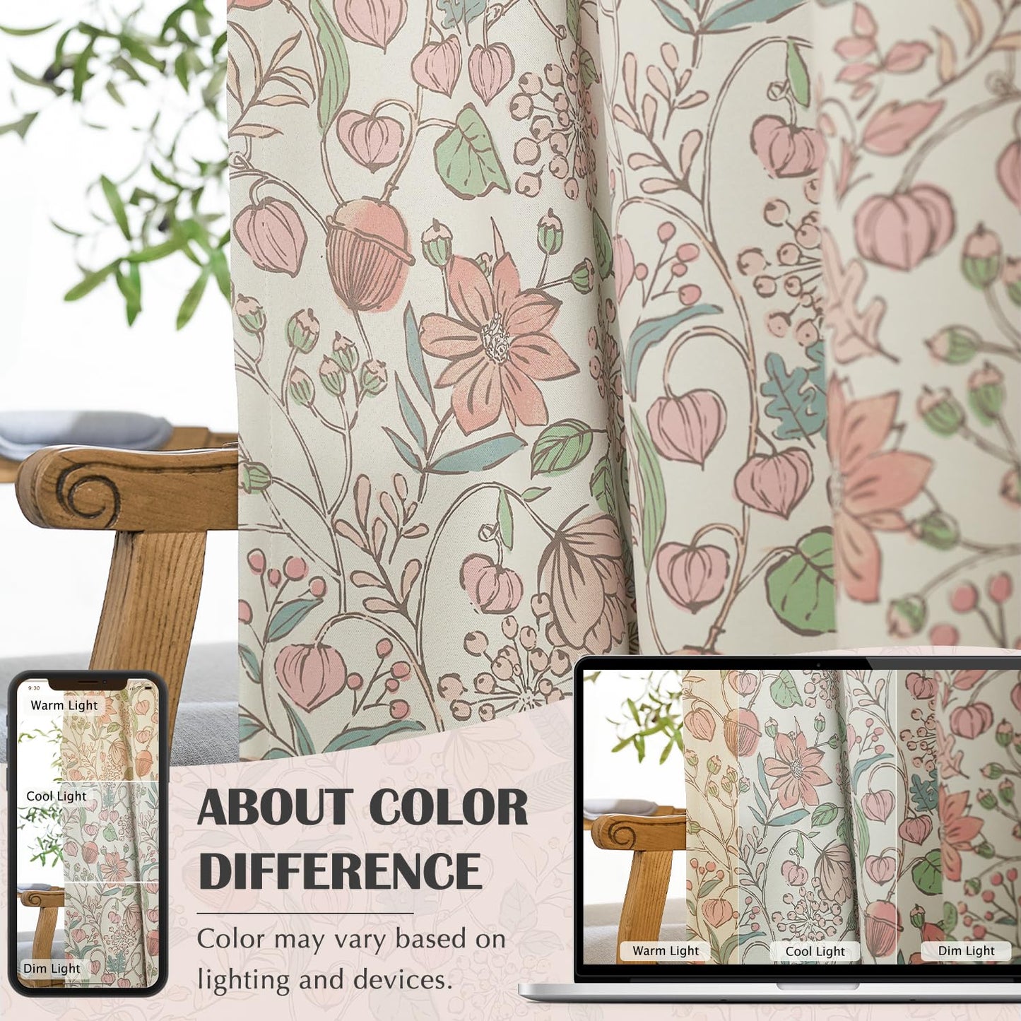 jinchan Nursery Curtains 95% Blackout Pink Floral Curtains for Girls Room 84 Inch Length Farmhouse Drapes for Bedroom Living Room Darkening Window Treatment Grommet Top Set of 2 Panels