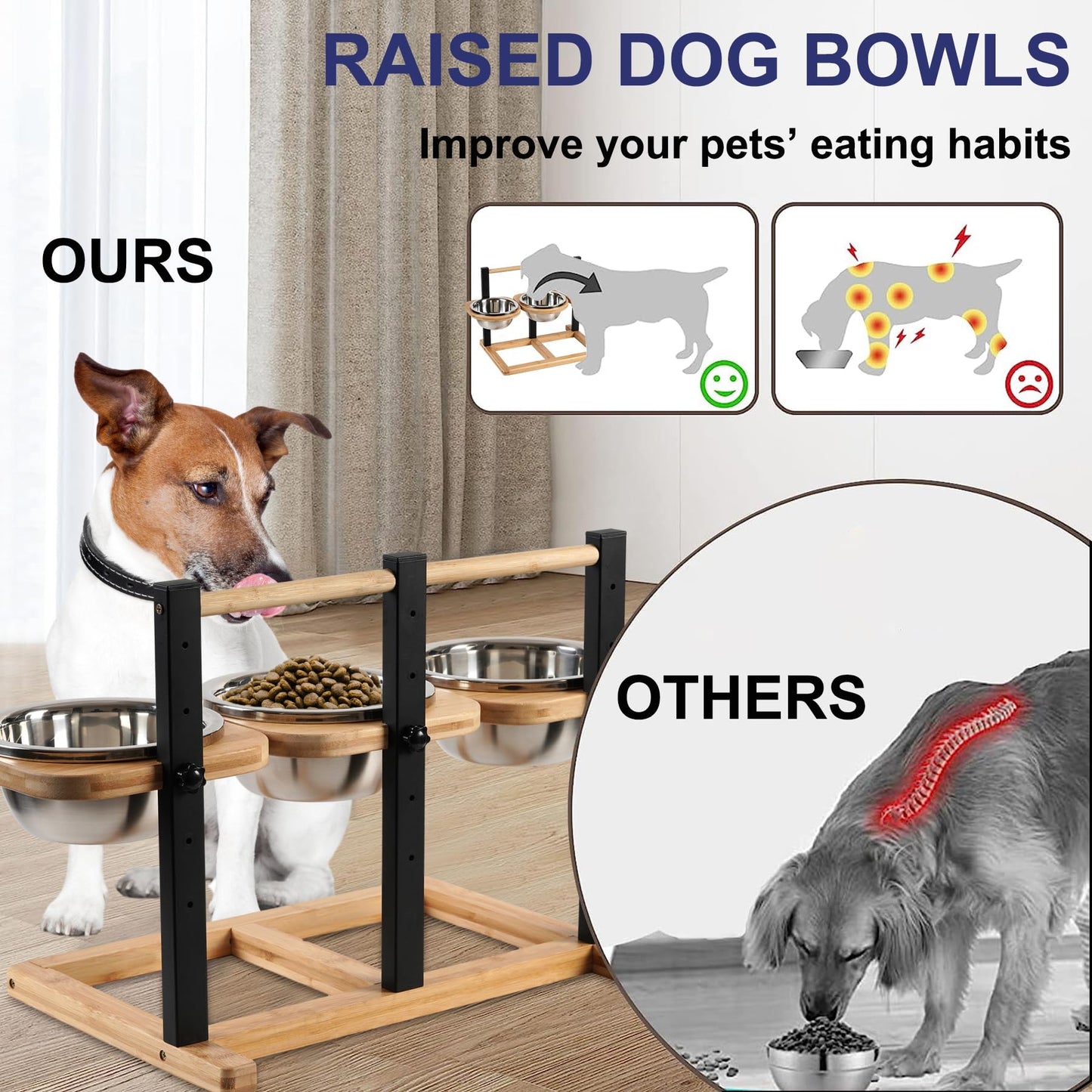handrong Raised Dog Bowl,5 Heights Adjustable Dog Food Bowl,Elevated Dog Bowls for Large Dogs,Dog Food and Water Bowl Set,Dog Feeding Station for Small Medium Large Dogs