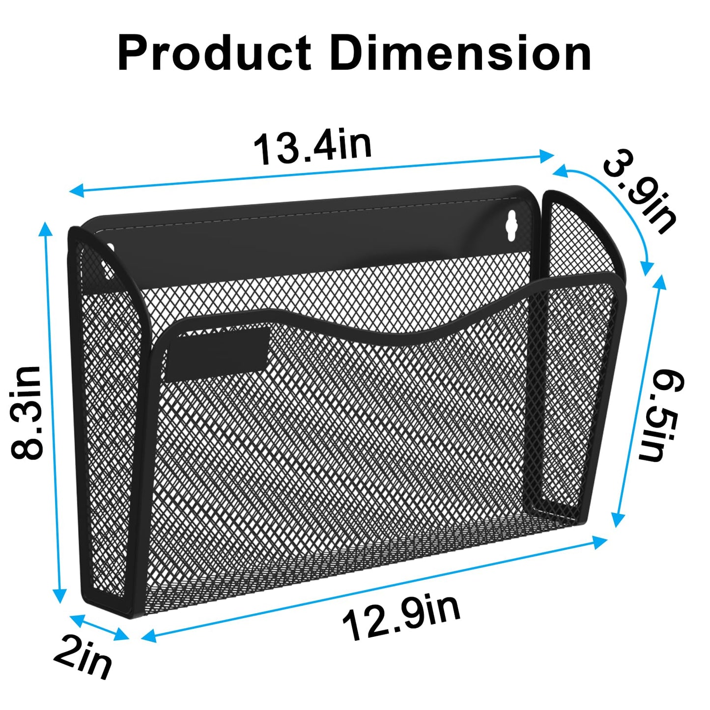 Wall File Organizer, 3 Single Pockets Mesh Hanging File Organizer, Mount Document Magazine Rack with Labels, Hanging File Folders for Office, Home and School, Black