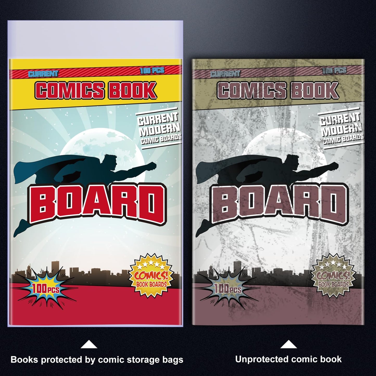 KKU 200 Count Comic Book Bags and Boards, Crystal Clear Acid Free Comic Bags and Boards, Book Storage